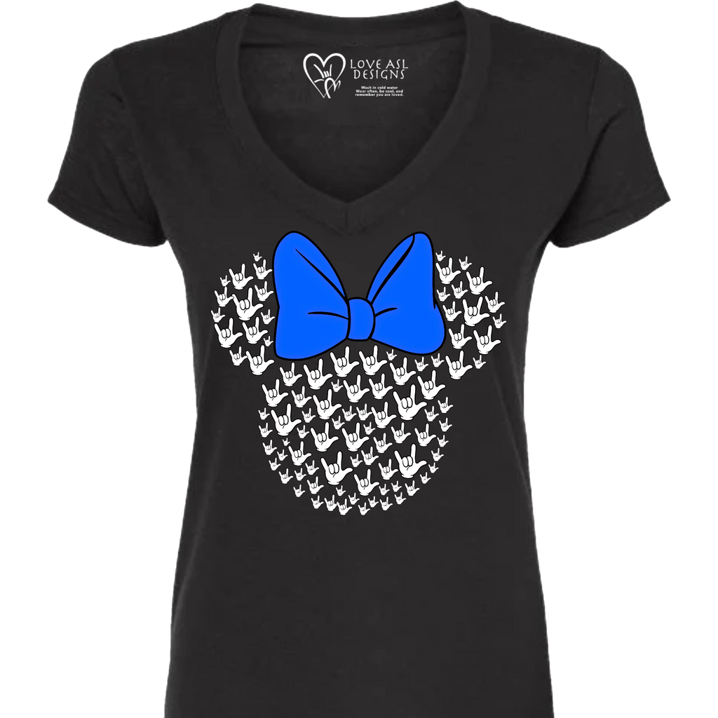 ASL Disney Silhouette Blue/White V-Neck Shirt (WOMEN)