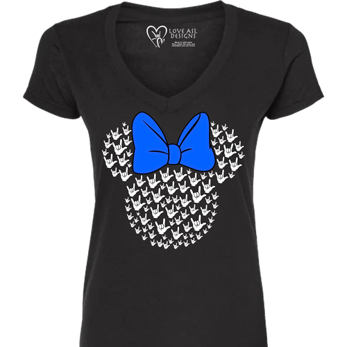 ASL Disney Silhouette Blue/White V-Neck Shirt (WOMEN)
