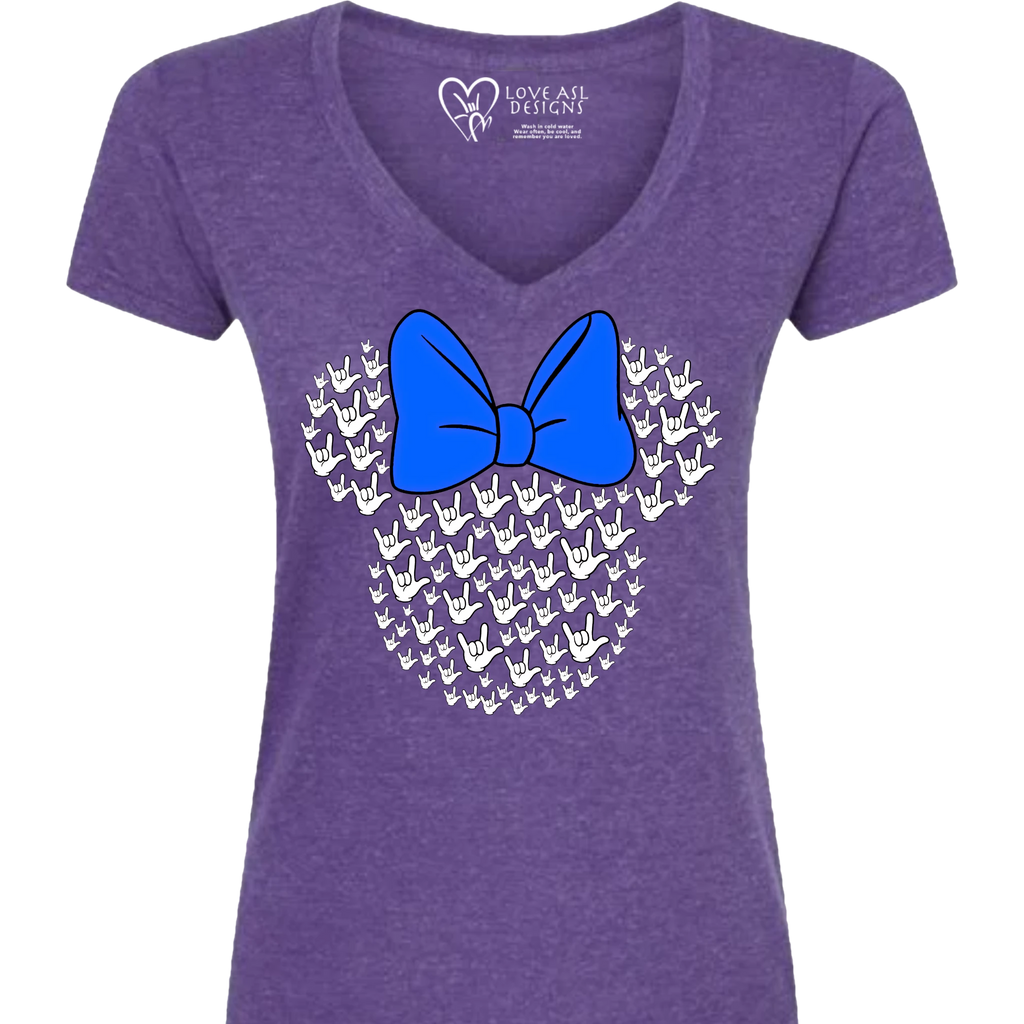 ASL Disney Silhouette Blue/White V-Neck Shirt (WOMEN)