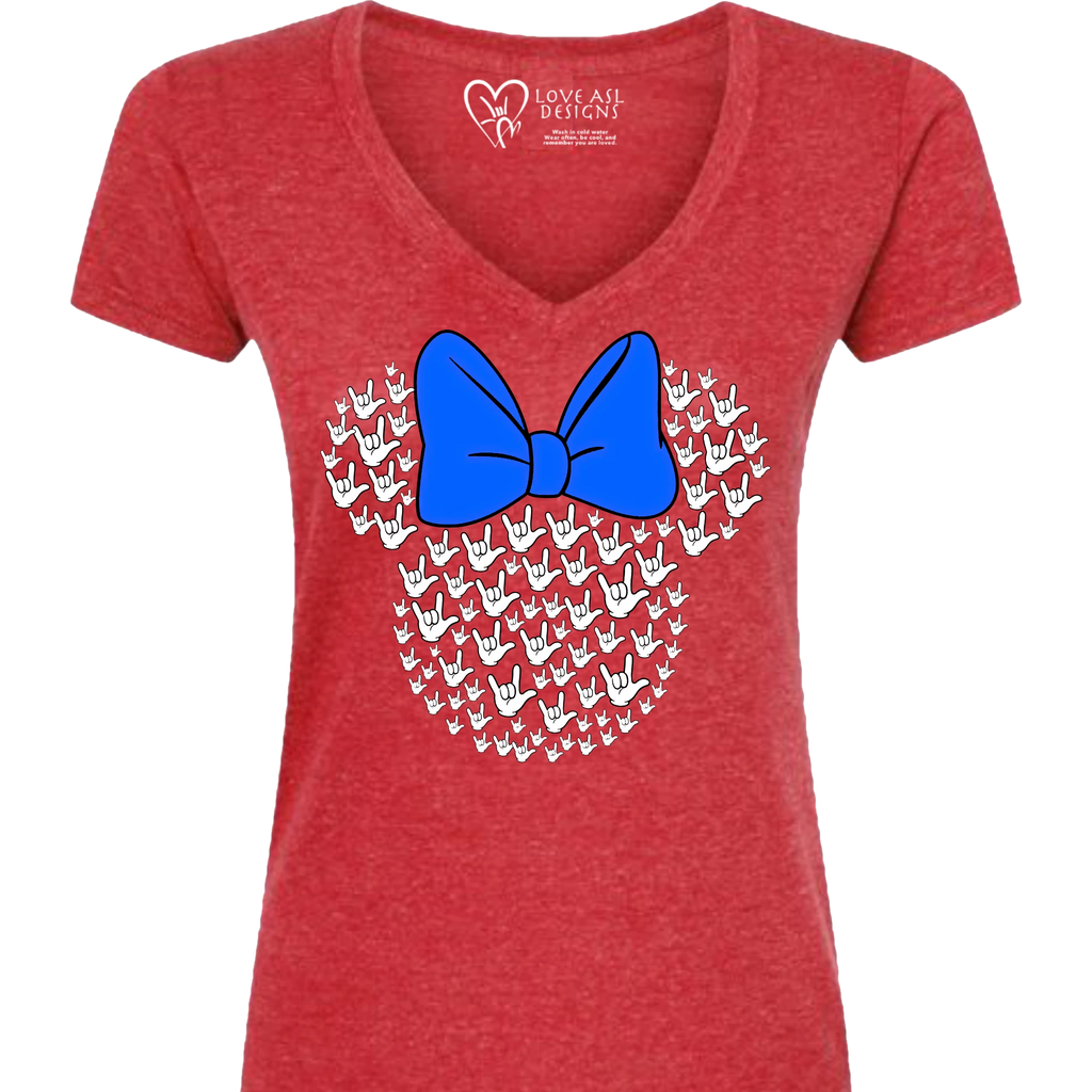 ASL Disney Silhouette Blue/White V-Neck Shirt (WOMEN)