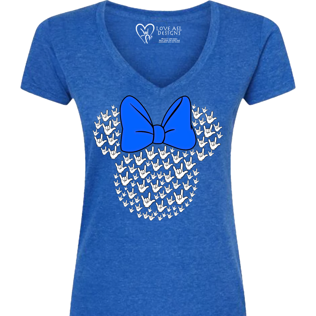 ASL Disney Silhouette Blue/White V-Neck Shirt (WOMEN)