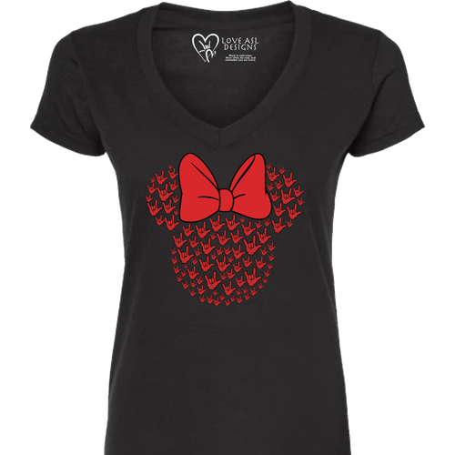 ASL Disney Silhouette Red/Red V-Neck Shirt (WOMEN)