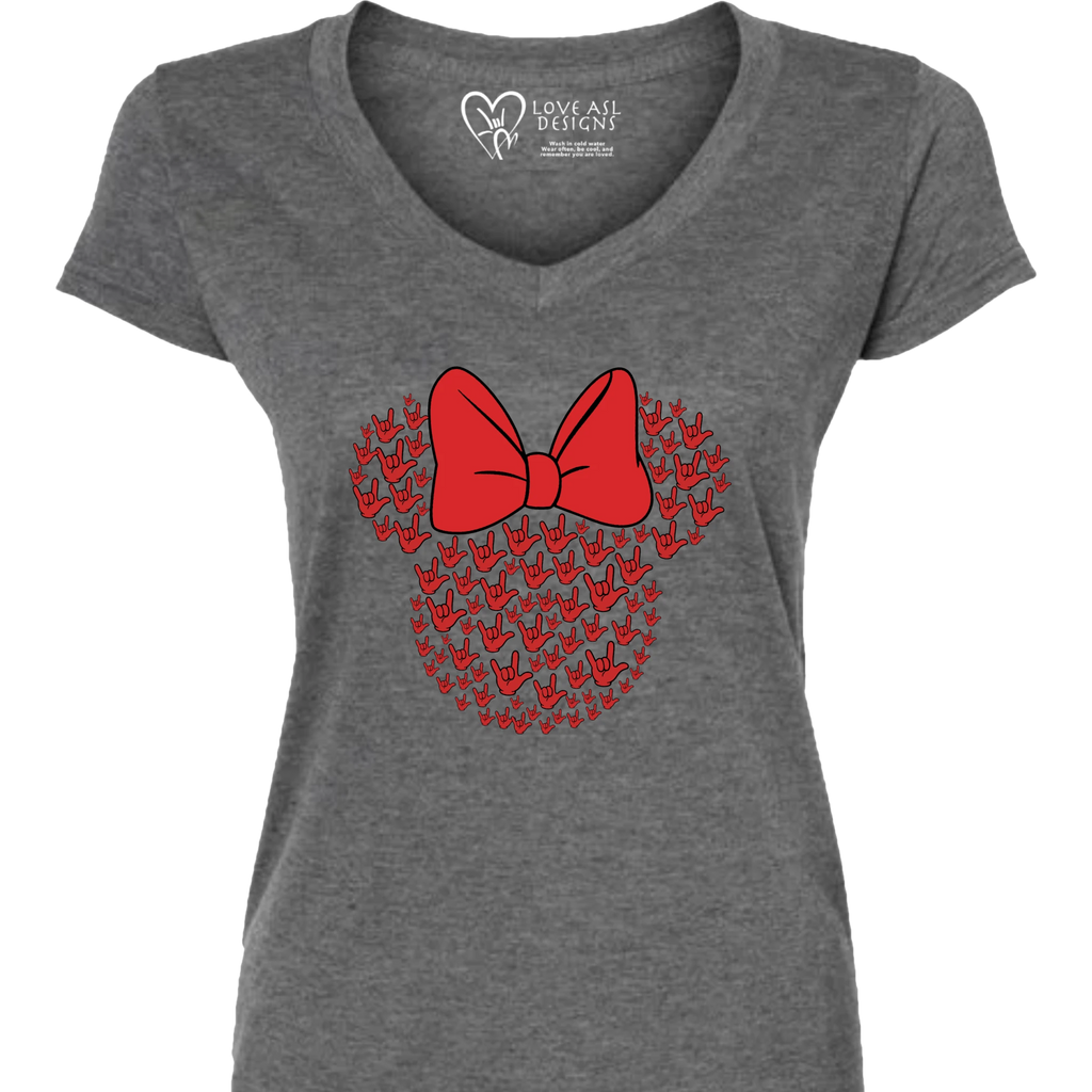 ASL Disney Silhouette Red/Red V-Neck Shirt (WOMEN)
