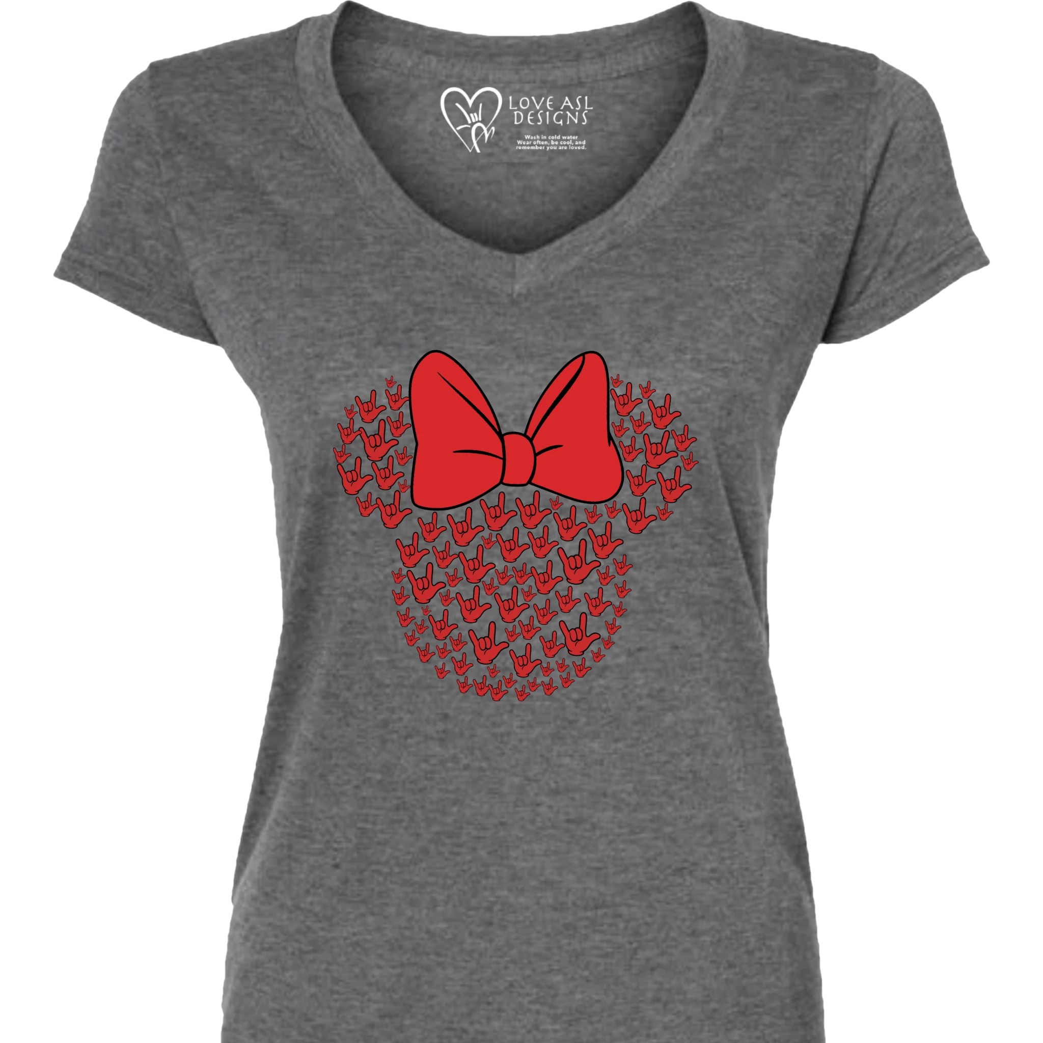 ASL Disney Silhouette Red/Red V-Neck Shirt (WOMEN)
