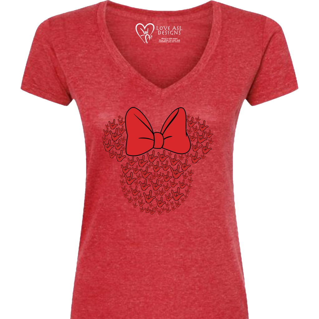 ASL Disney Silhouette Red/Red V-Neck Shirt (WOMEN)