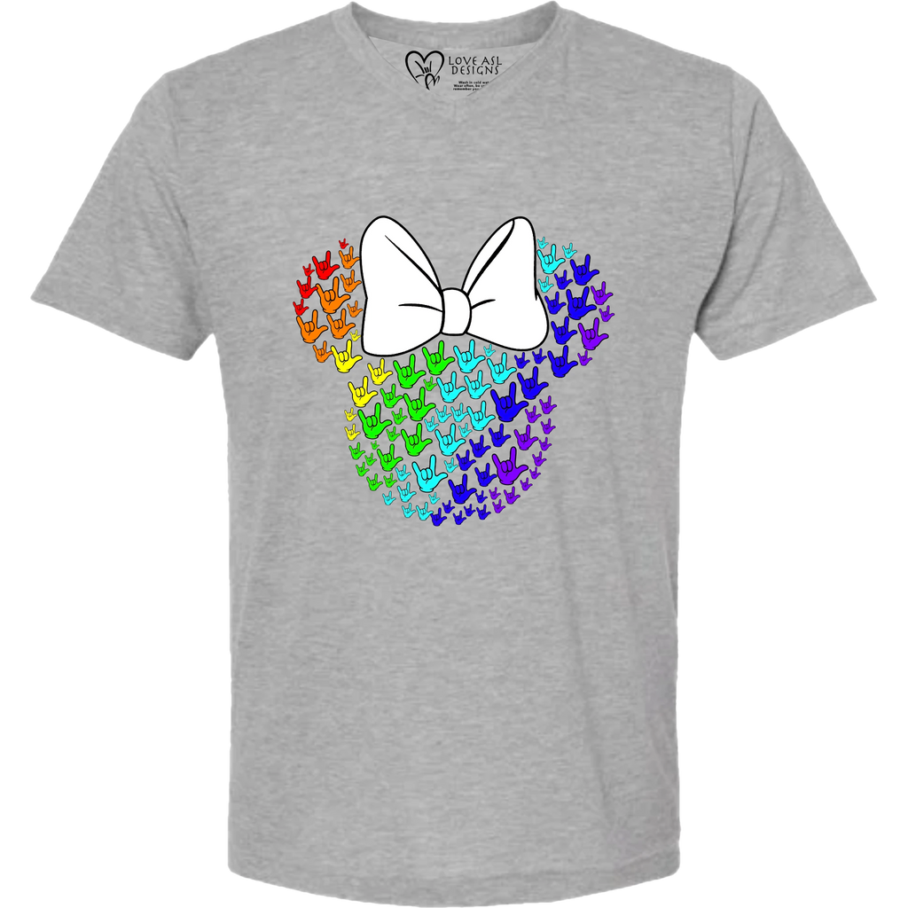 ASL Disney Silhouette White/Rainbow V-Neck Shirt (MEN)