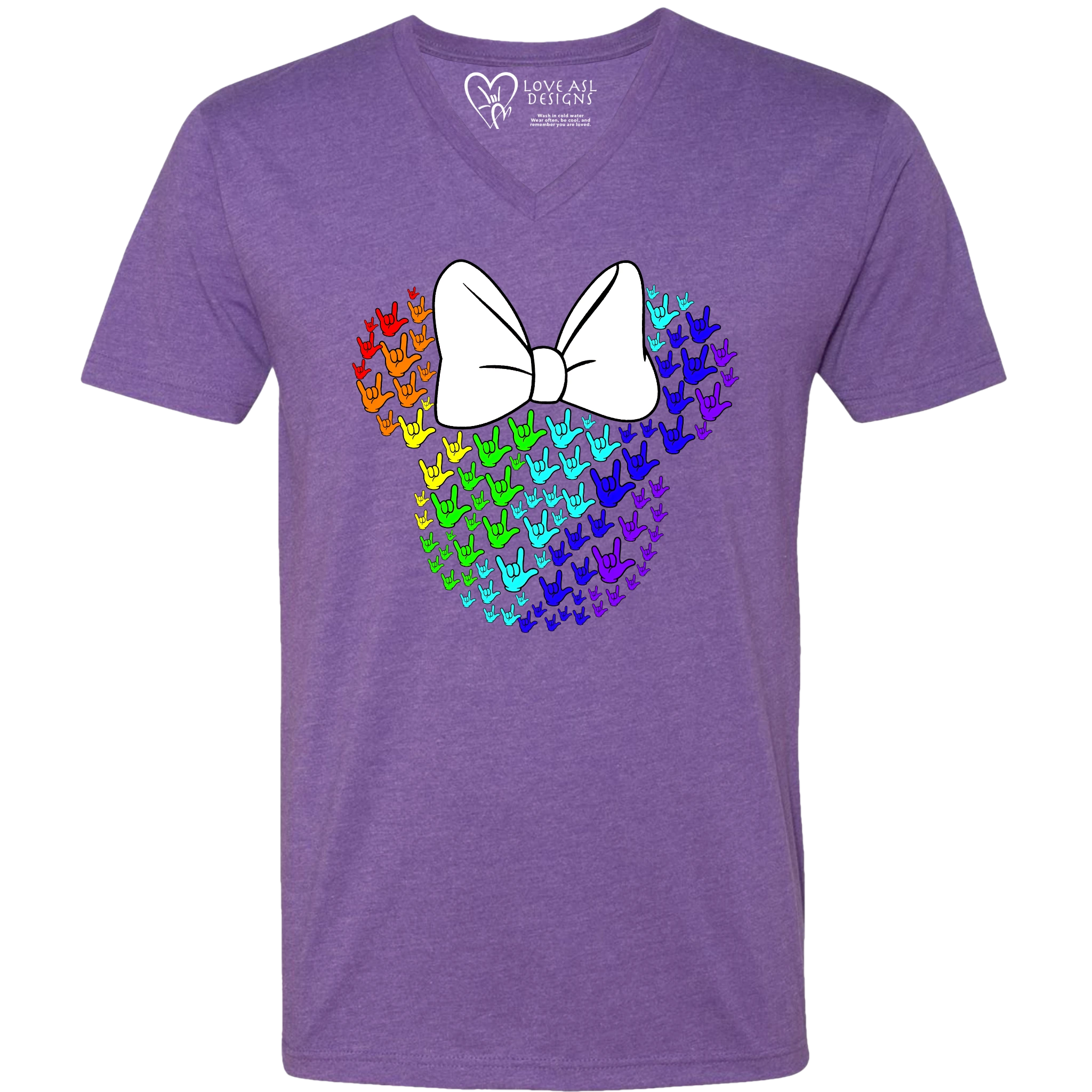 ASL Disney Silhouette White/Rainbow V-Neck Shirt (MEN)