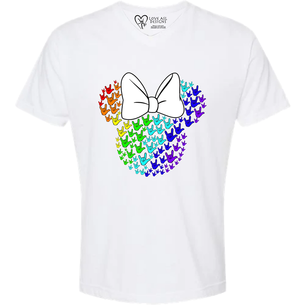 ASL Disney Silhouette White/Rainbow V-Neck Shirt (MEN)