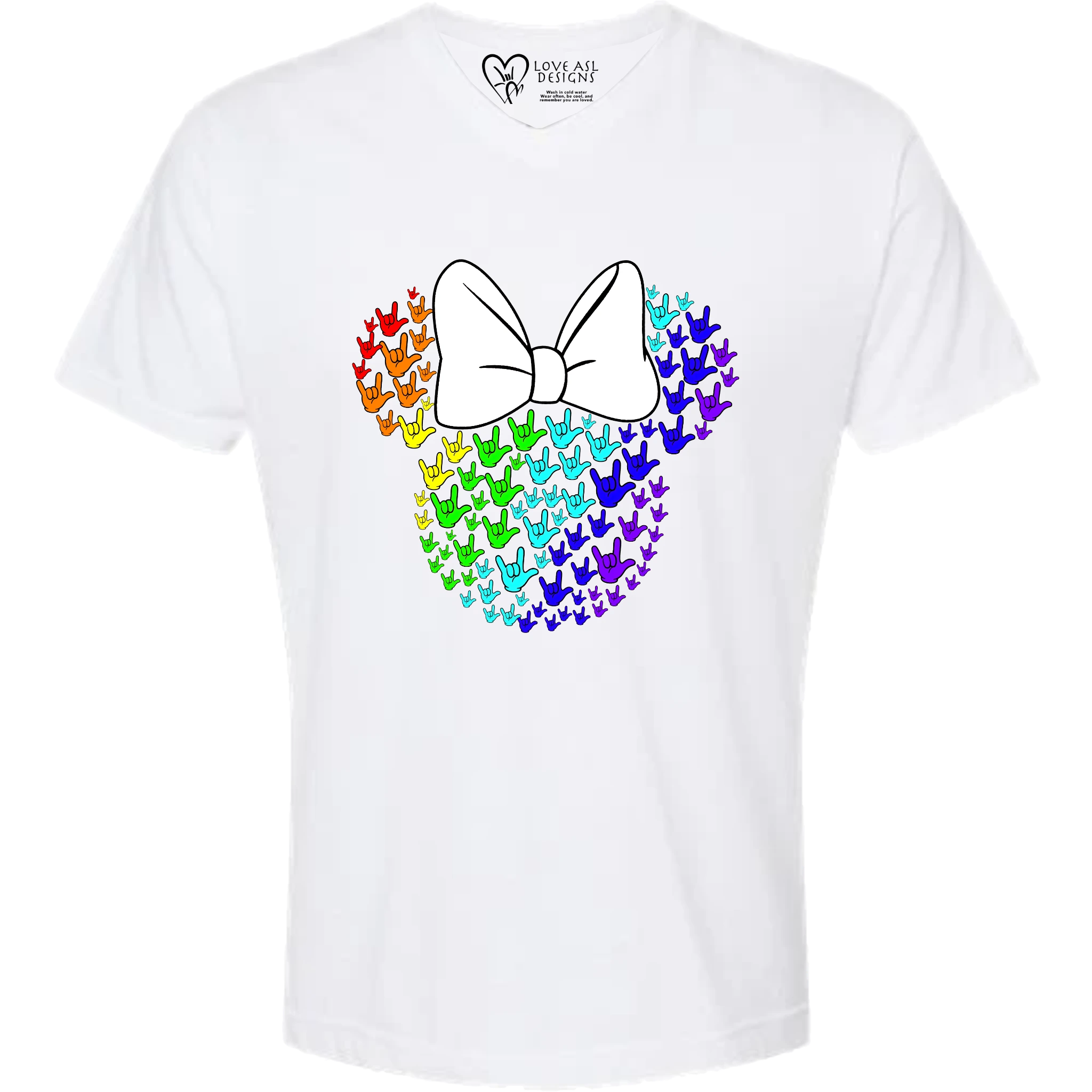 ASL Disney Silhouette White/Rainbow V-Neck Shirt (MEN)