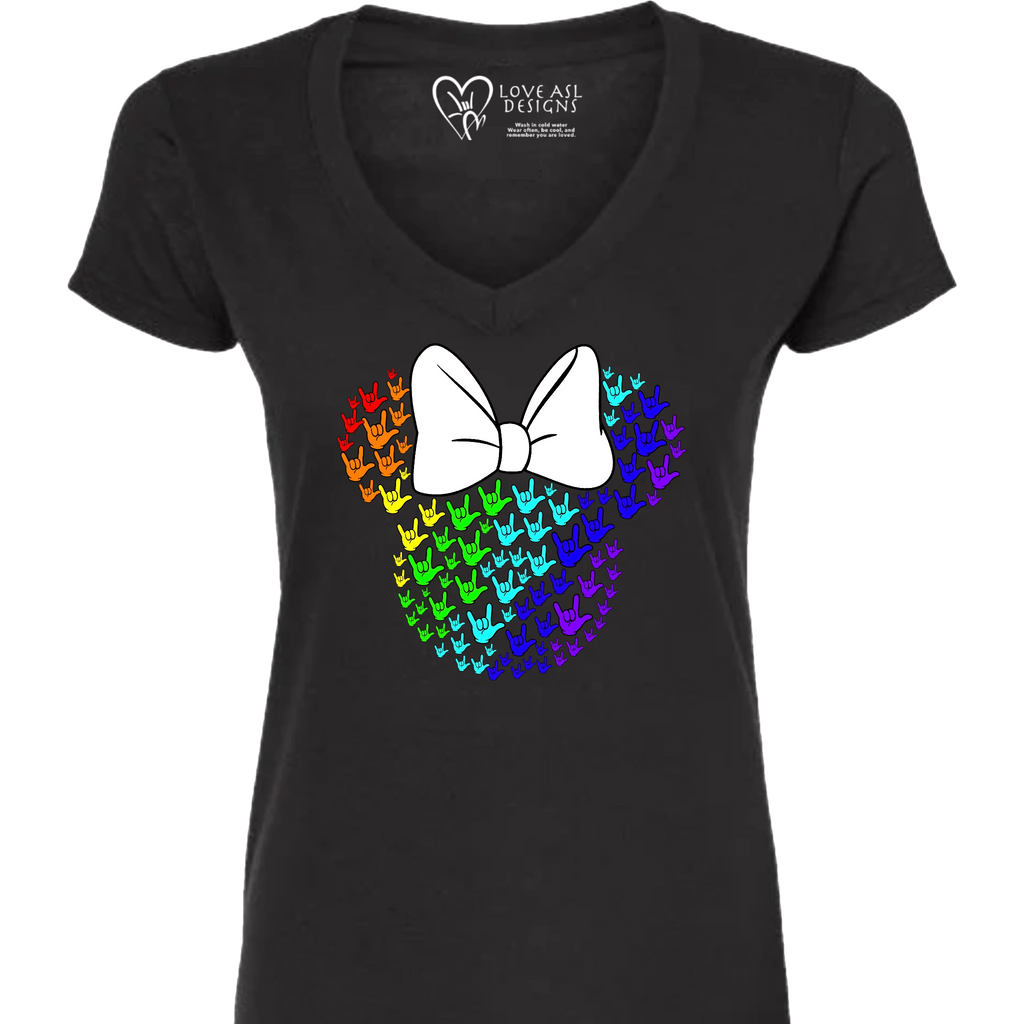 ASL Disney Silhouette White/Rainbow V-Neck Shirt (WOMEN)