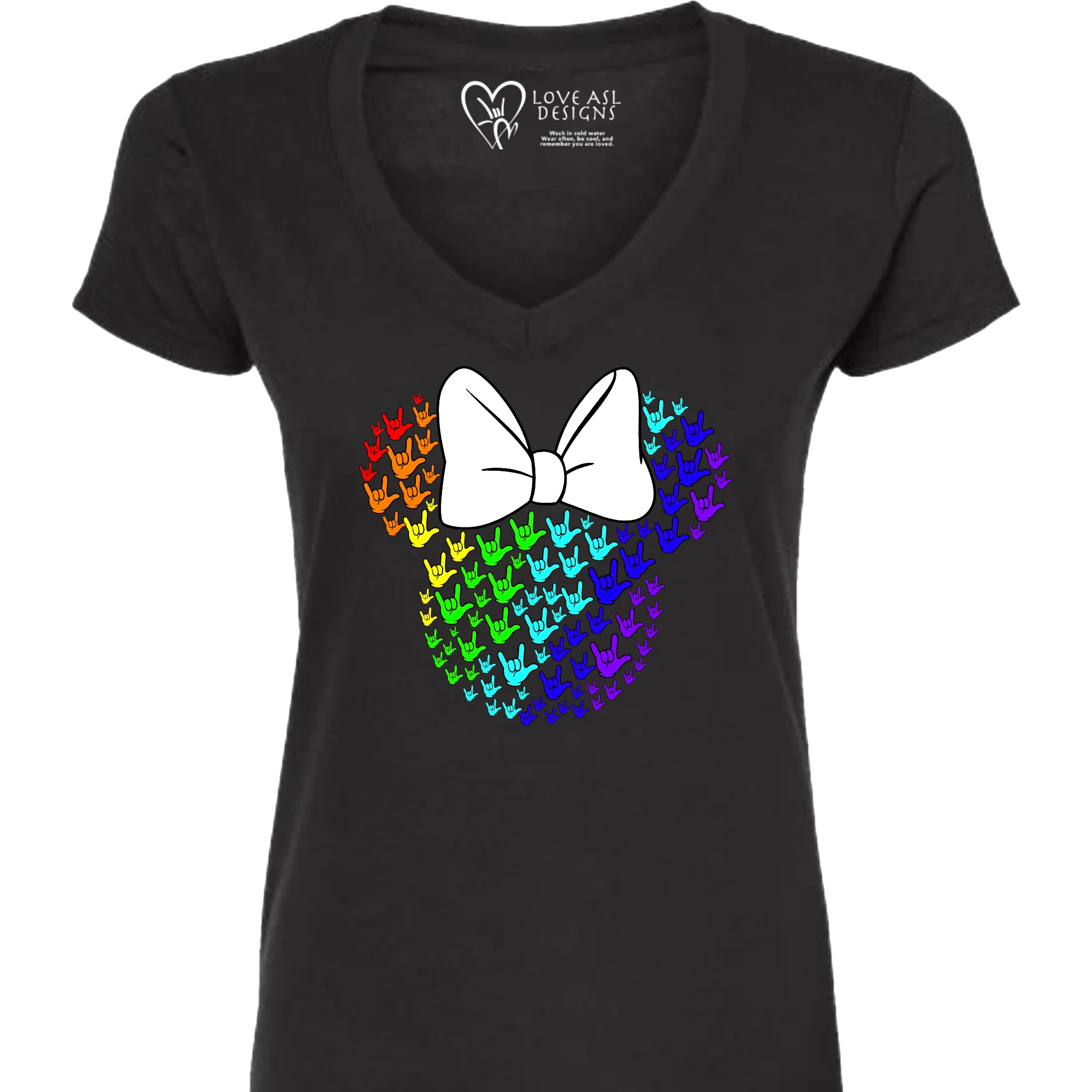 ASL Disney Silhouette White/Rainbow V-Neck Shirt (WOMEN)