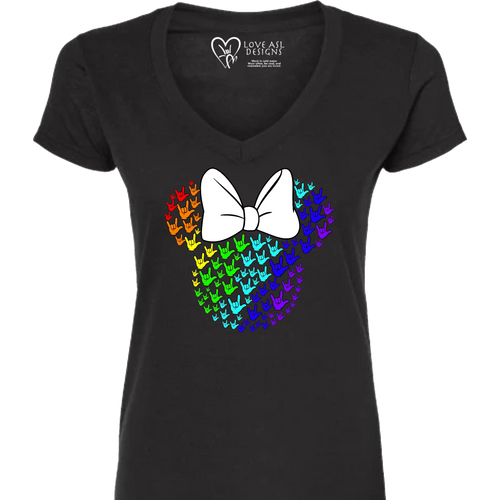ASL Disney Silhouette White/Rainbow V-Neck Shirt (WOMEN)