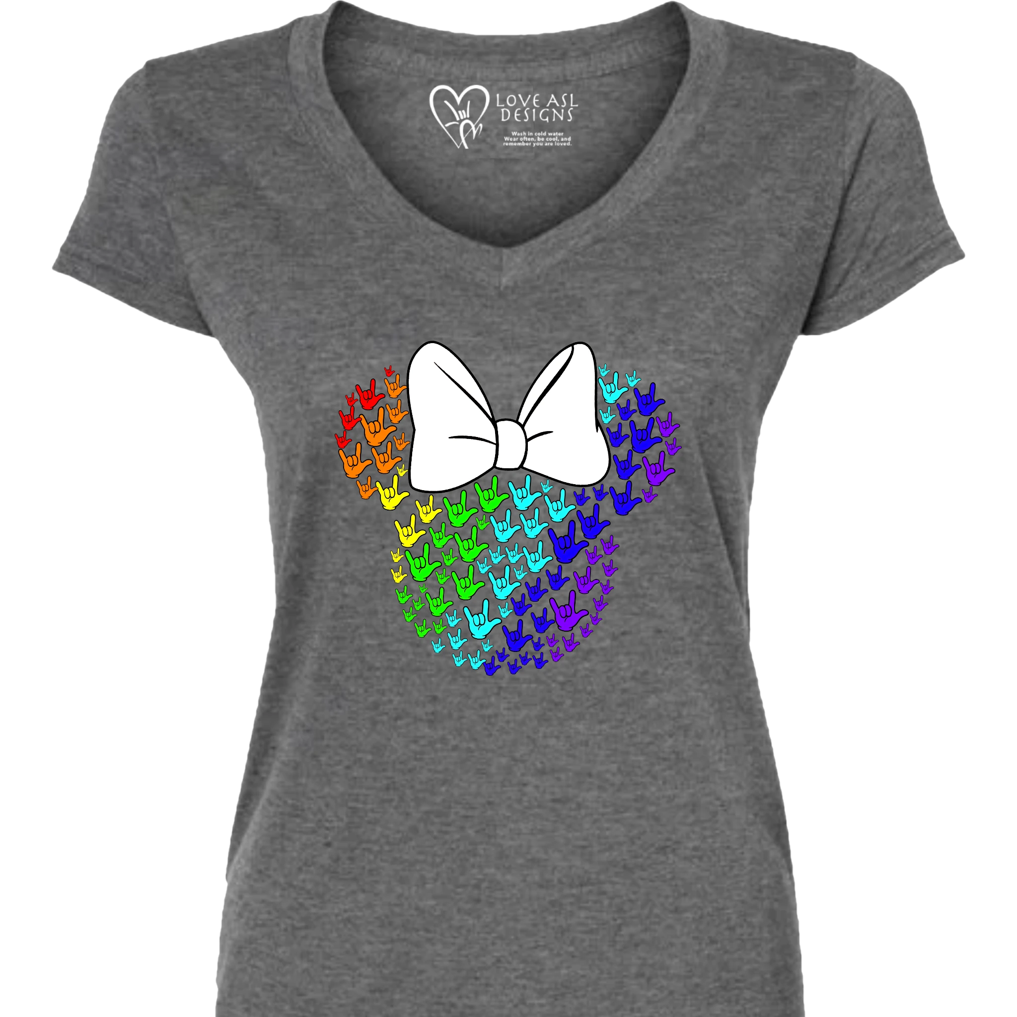 ASL Disney Silhouette White/Rainbow V-Neck Shirt (WOMEN)