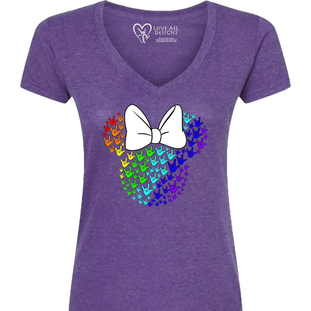ASL Disney Silhouette White/Rainbow V-Neck Shirt (WOMEN)
