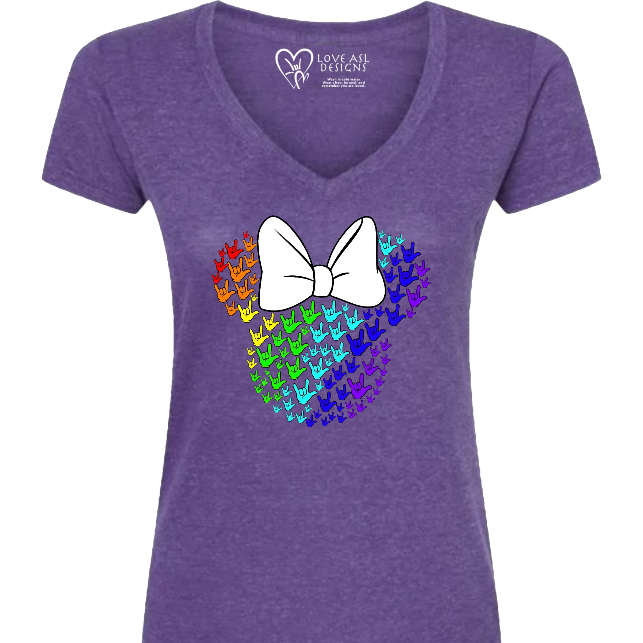 ASL Disney Silhouette White/Rainbow V-Neck Shirt (WOMEN)