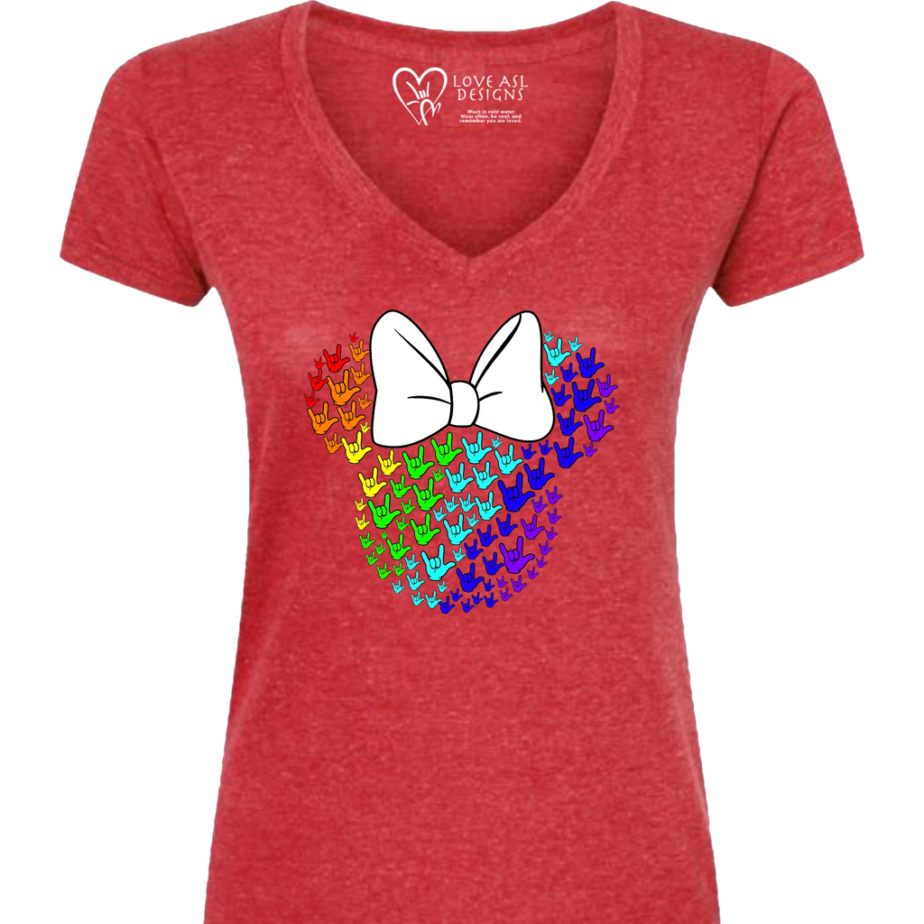 ASL Disney Silhouette White/Rainbow V-Neck Shirt (WOMEN)