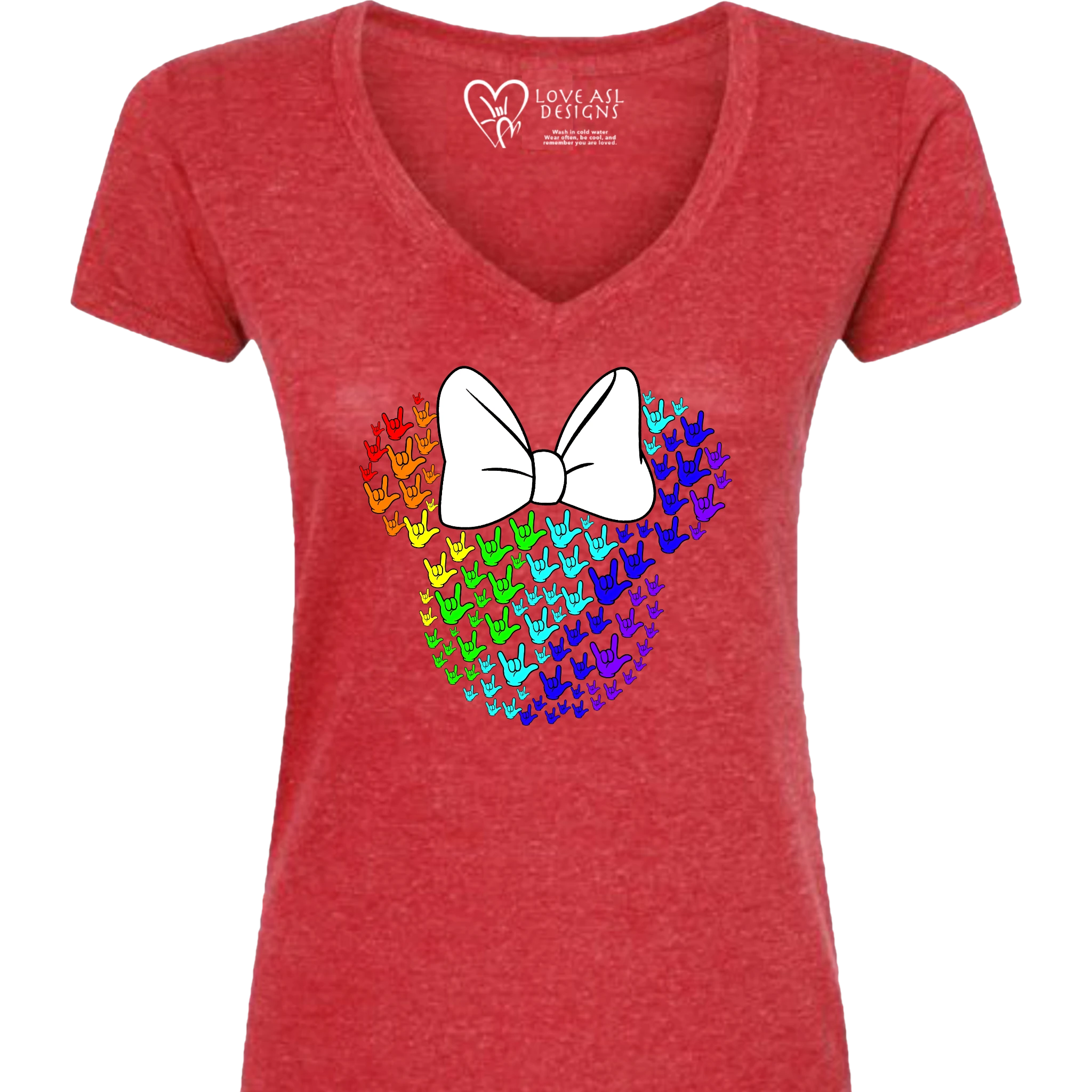ASL Disney Silhouette White/Rainbow V-Neck Shirt (WOMEN)