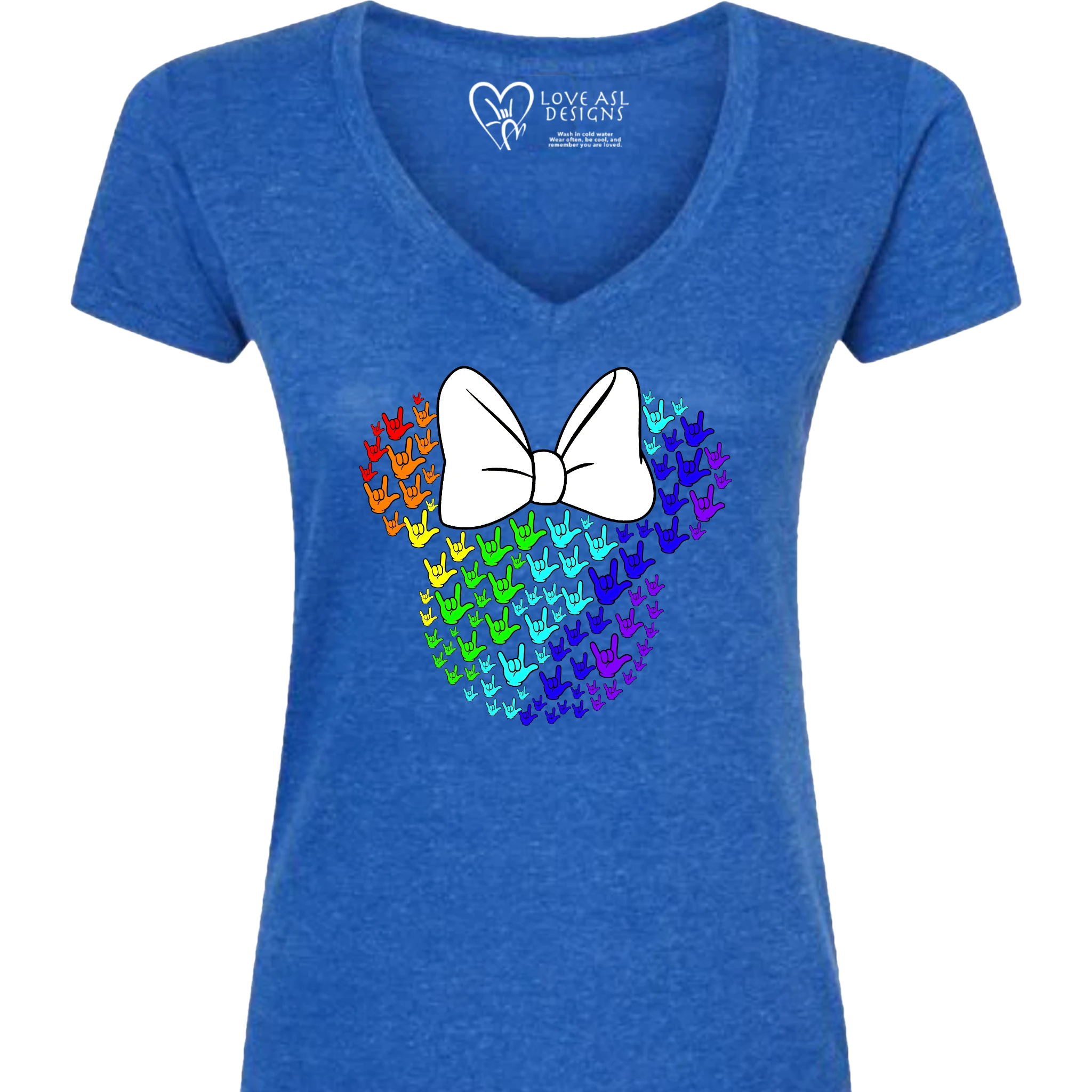 ASL Disney Silhouette White/Rainbow V-Neck Shirt (WOMEN)
