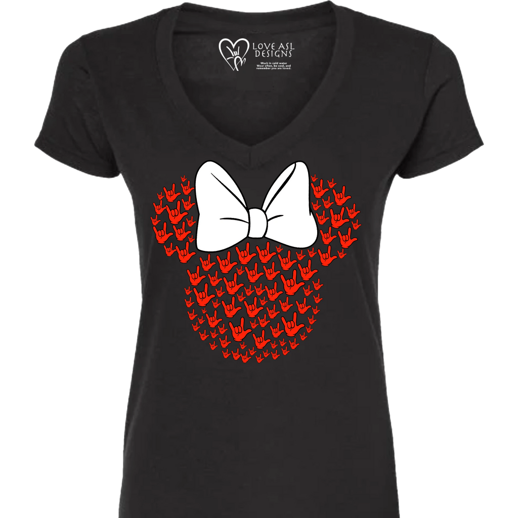ASL Disney Silhouette White/Red V-Neck Shirt (WOMEN)