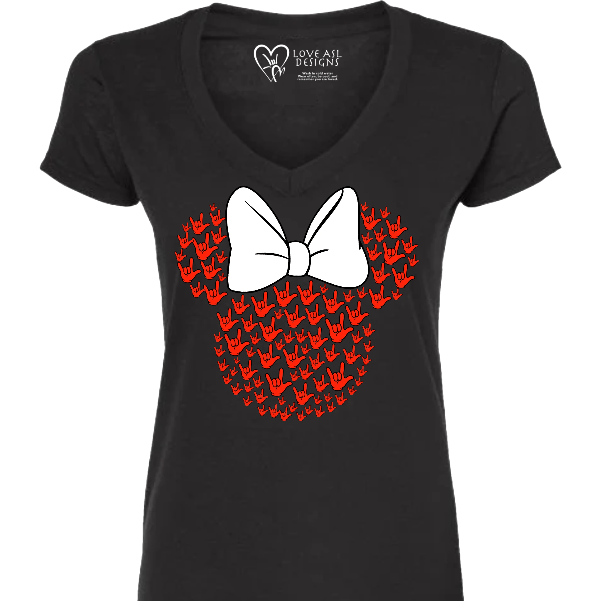 ASL Disney Silhouette White/Red V-Neck Shirt (WOMEN)