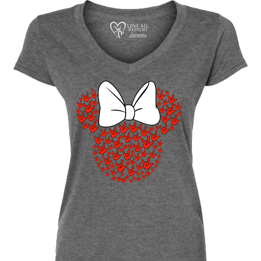 ASL Disney Silhouette White/Red V-Neck Shirt (WOMEN)