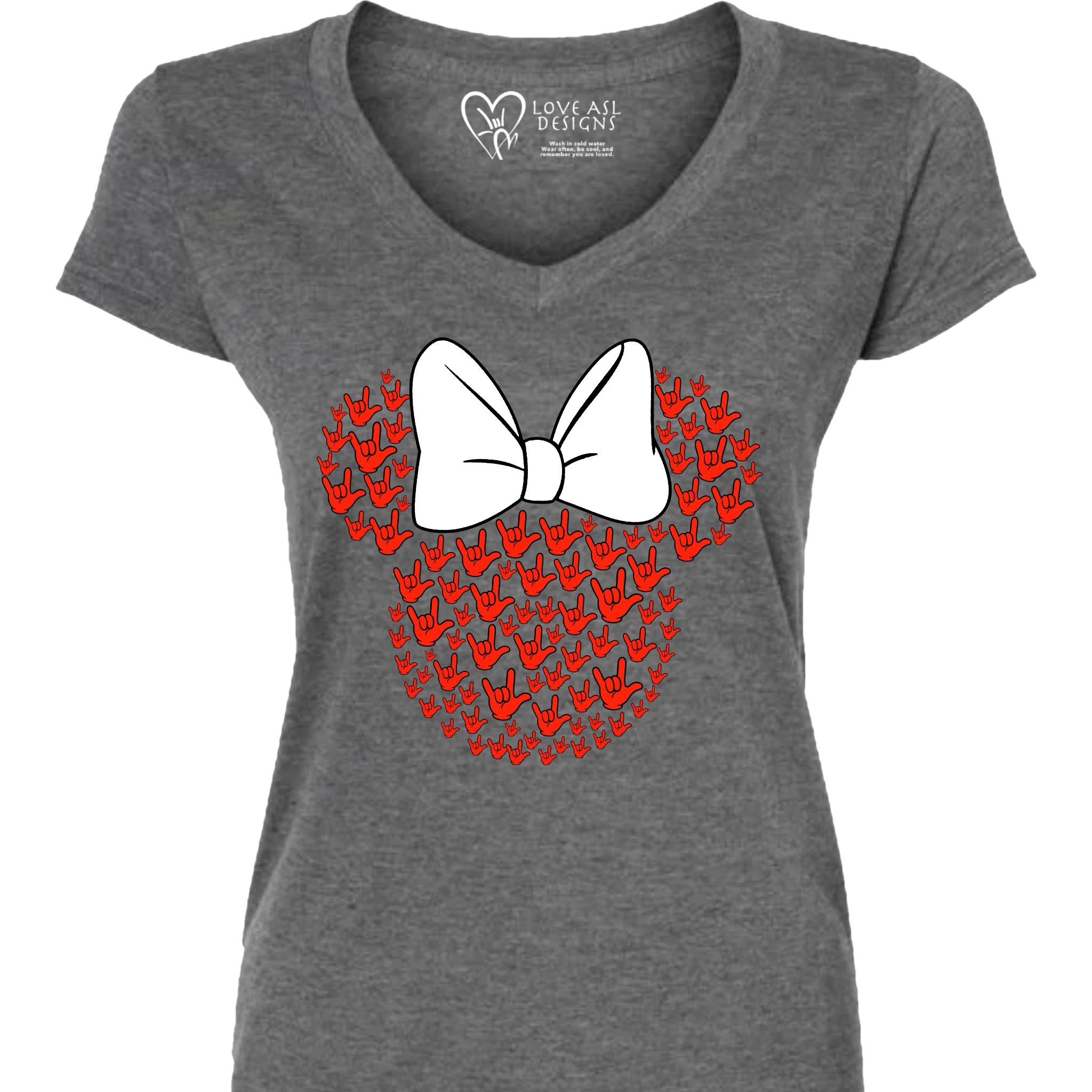 ASL Disney Silhouette White/Red V-Neck Shirt (WOMEN)