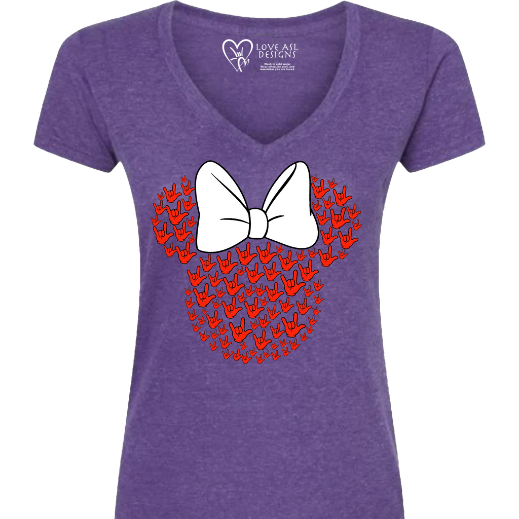 ASL Disney Silhouette White/Red V-Neck Shirt (WOMEN)