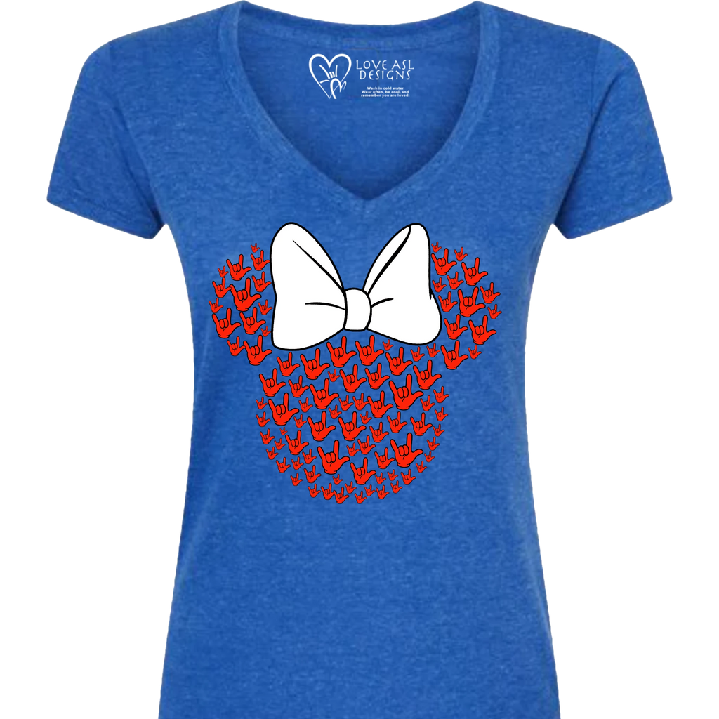 ASL Disney Silhouette White/Red V-Neck Shirt (WOMEN)