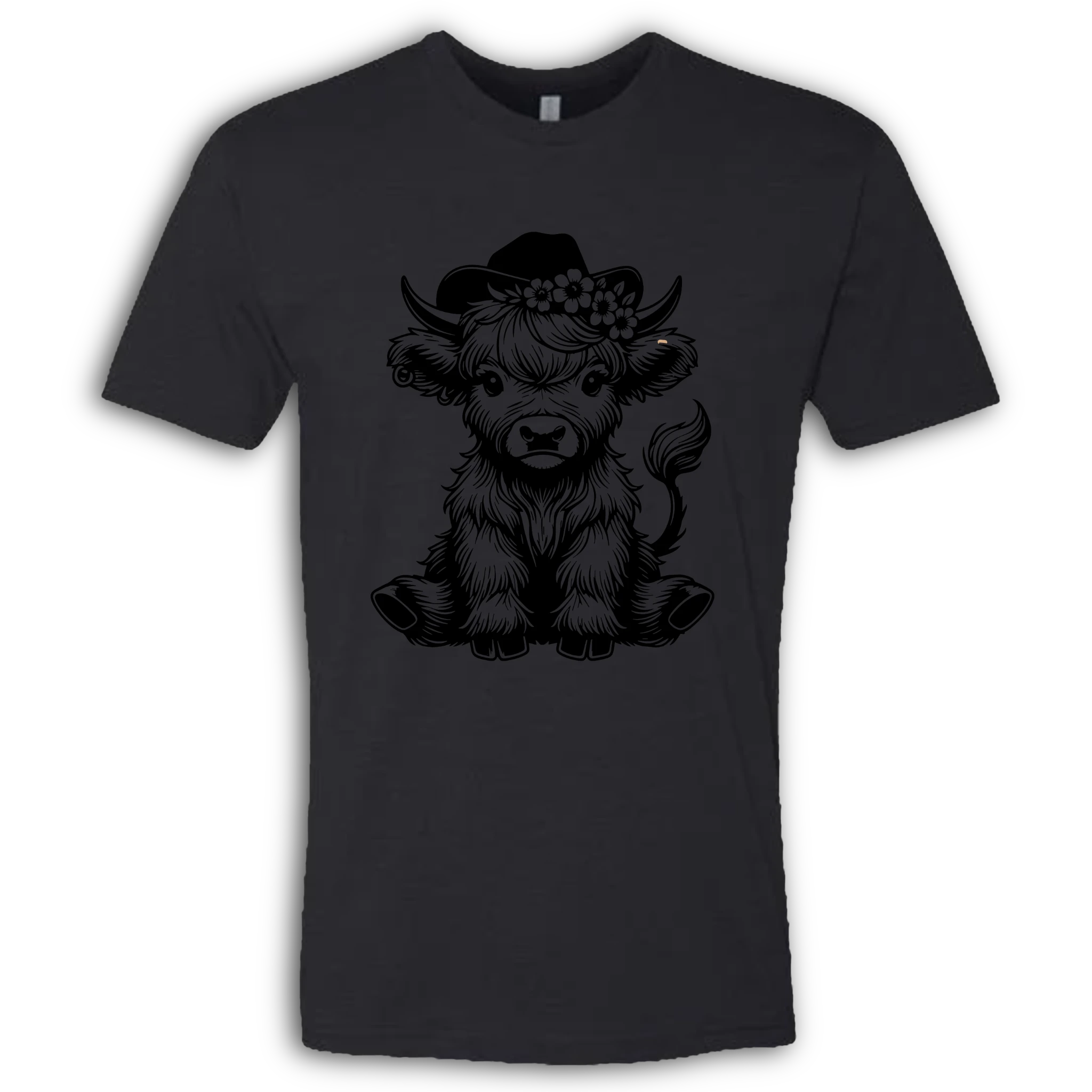 Highland Cow baby with Earring Black T-Shirt