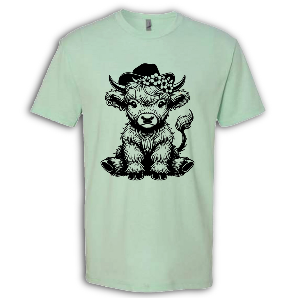 Highland Cow baby with Earring Black T-Shirt