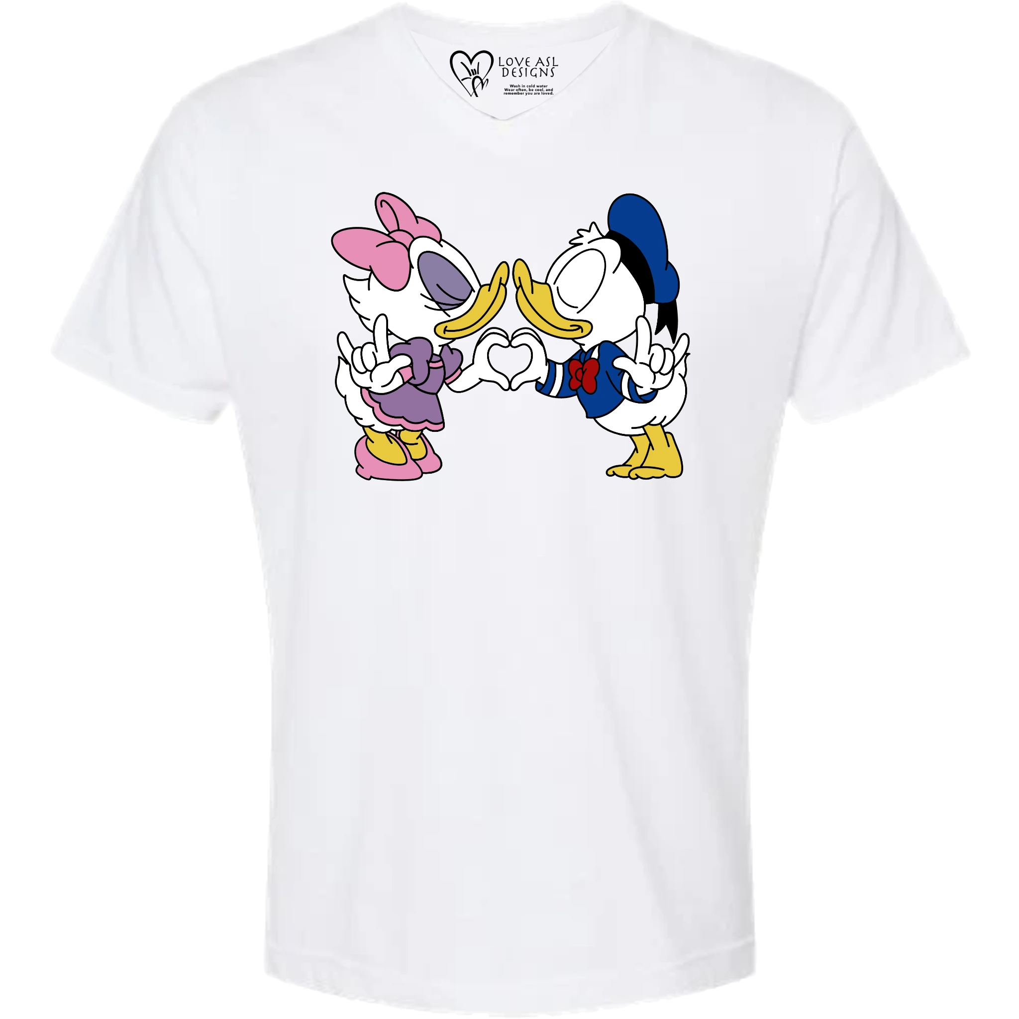 Donald & Daisy Hand Heart V-Neck Shirt (MEN)