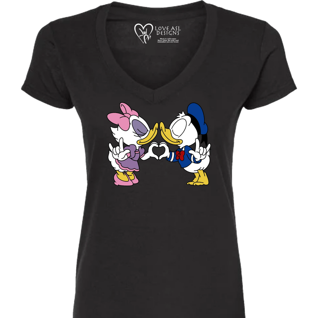Donald & Daisy Hand Heart V-Neck Shirt (WOMEN)