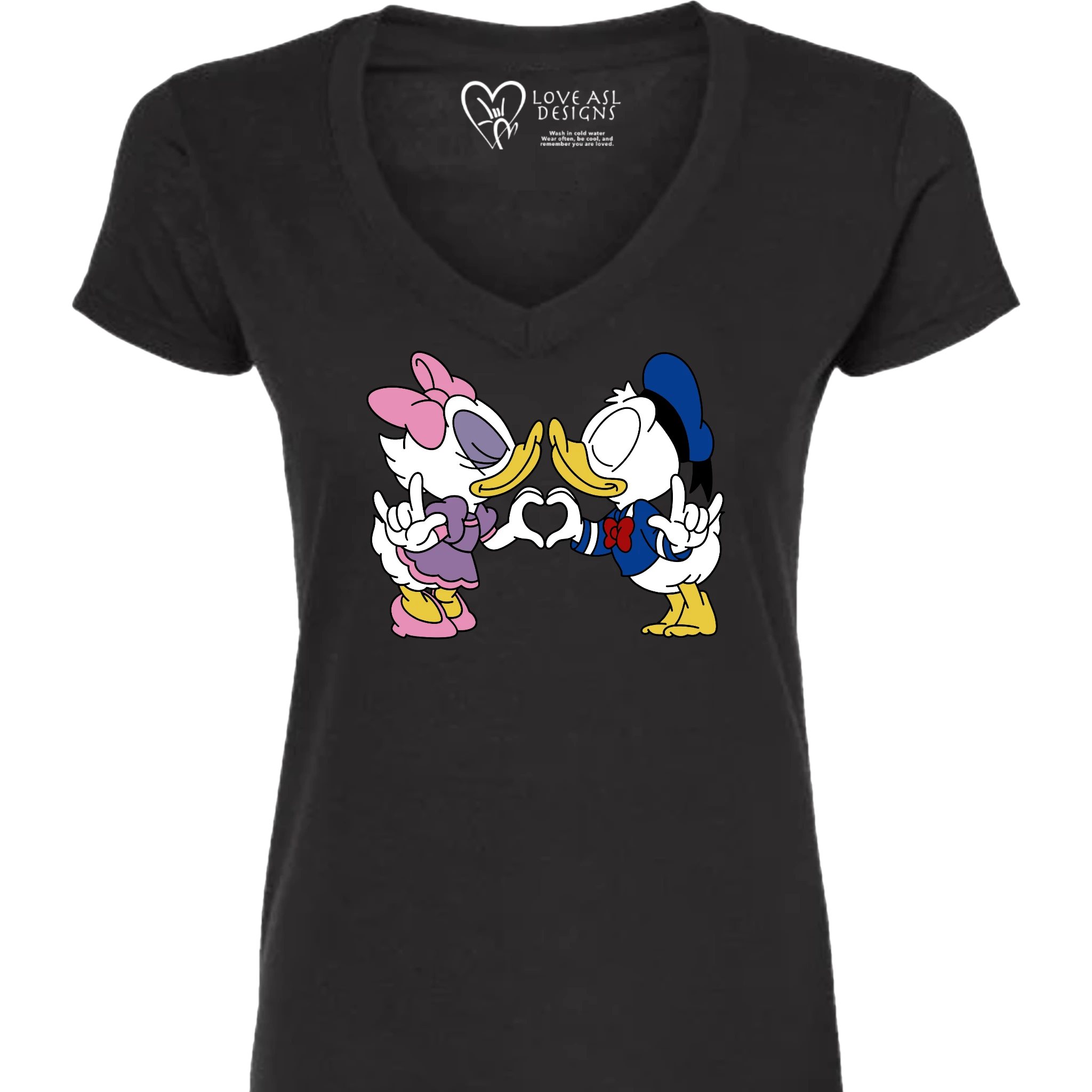 Donald & Daisy Hand Heart V-Neck Shirt (WOMEN)