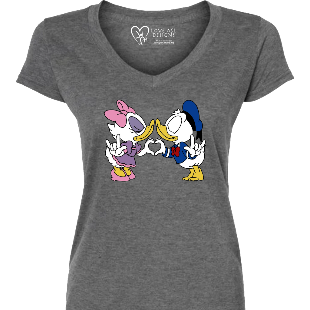 Donald & Daisy Hand Heart V-Neck Shirt (WOMEN)