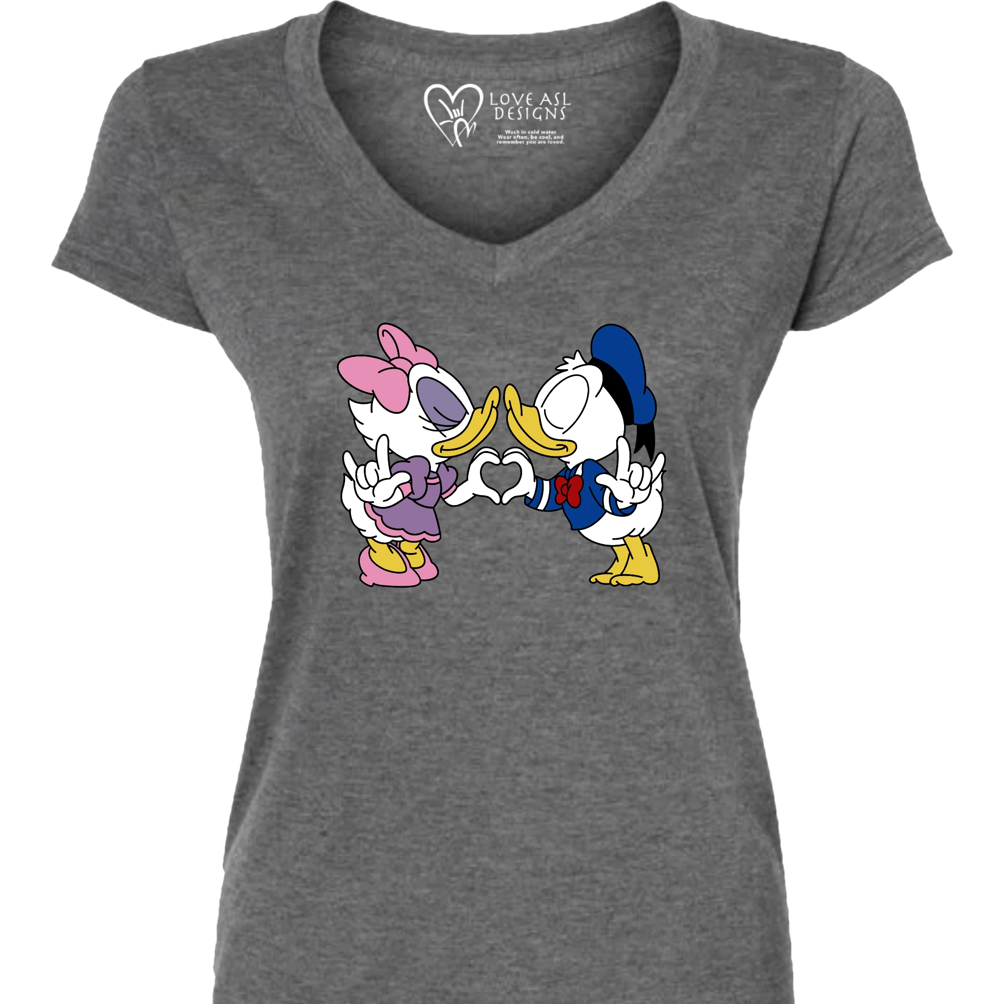 Donald & Daisy Hand Heart V-Neck Shirt (WOMEN)