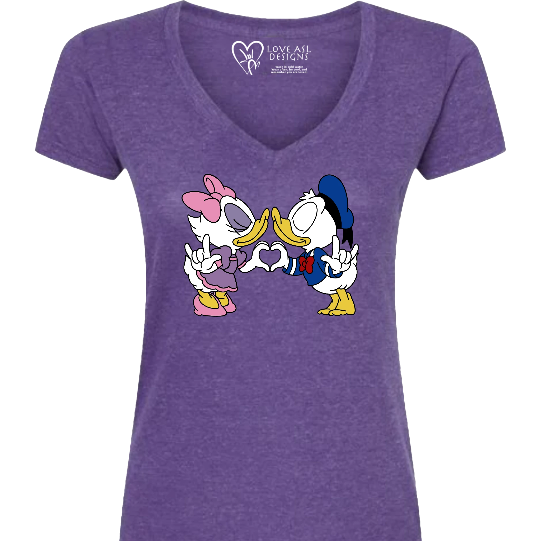 Donald & Daisy Hand Heart V-Neck Shirt (WOMEN)