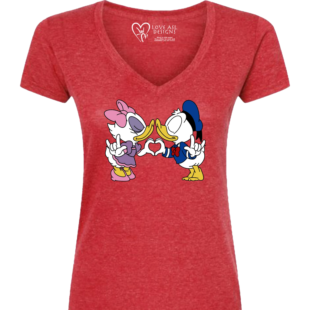 Donald & Daisy Hand Heart V-Neck Shirt (WOMEN)