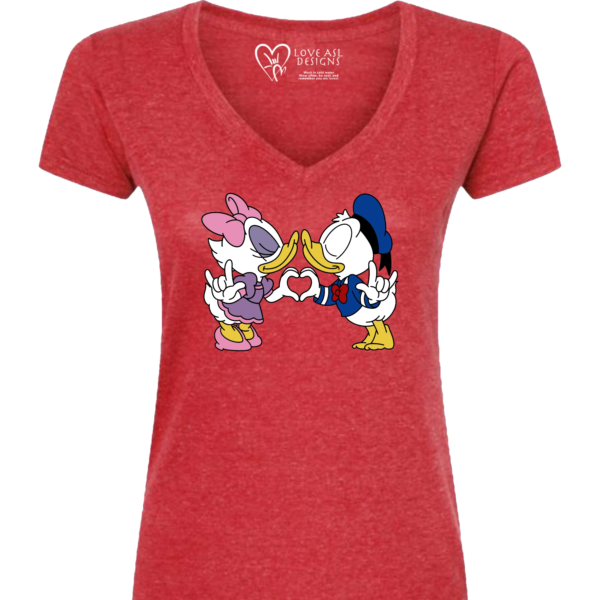 Donald & Daisy Hand Heart V-Neck Shirt (WOMEN)