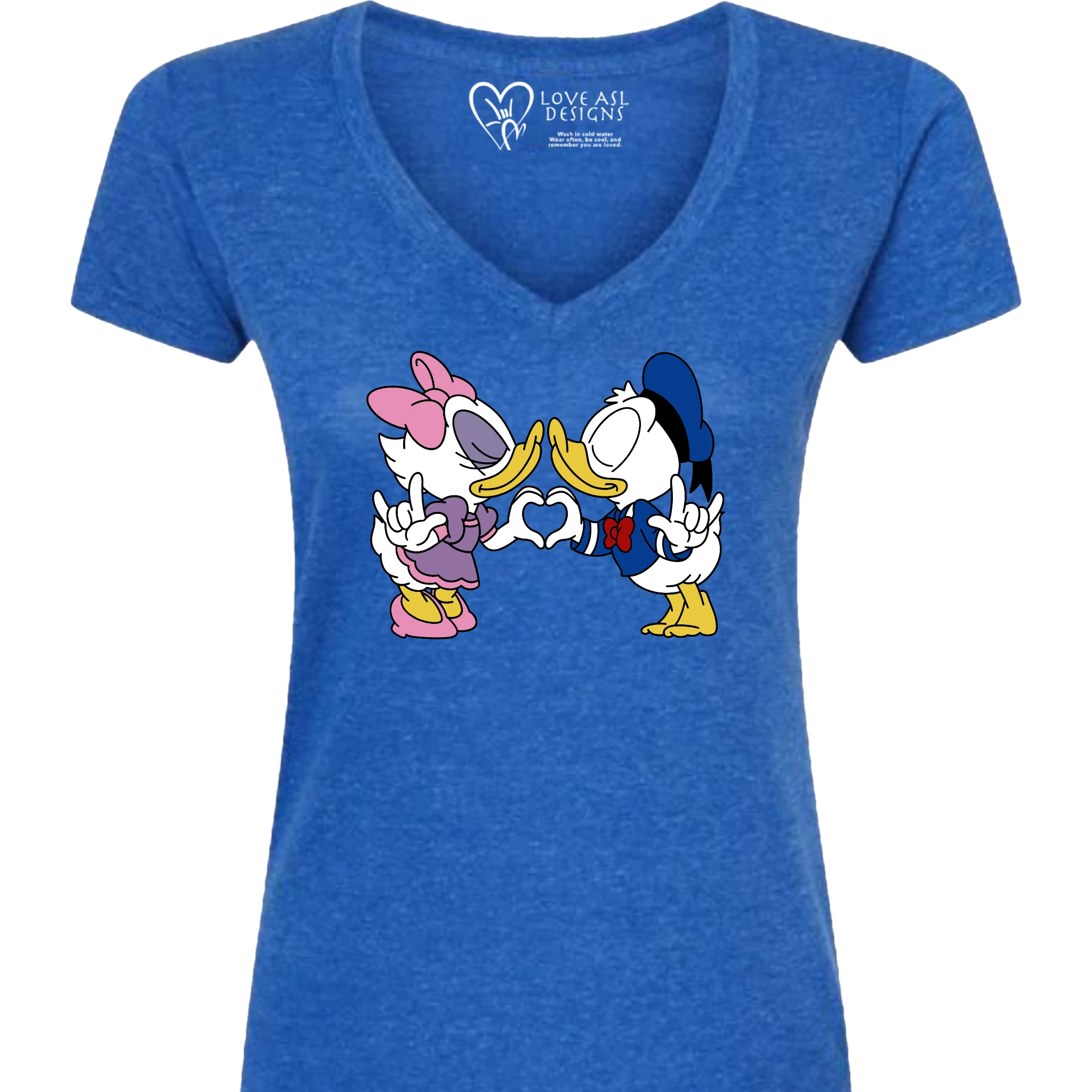 Donald & Daisy Hand Heart V-Neck Shirt (WOMEN)