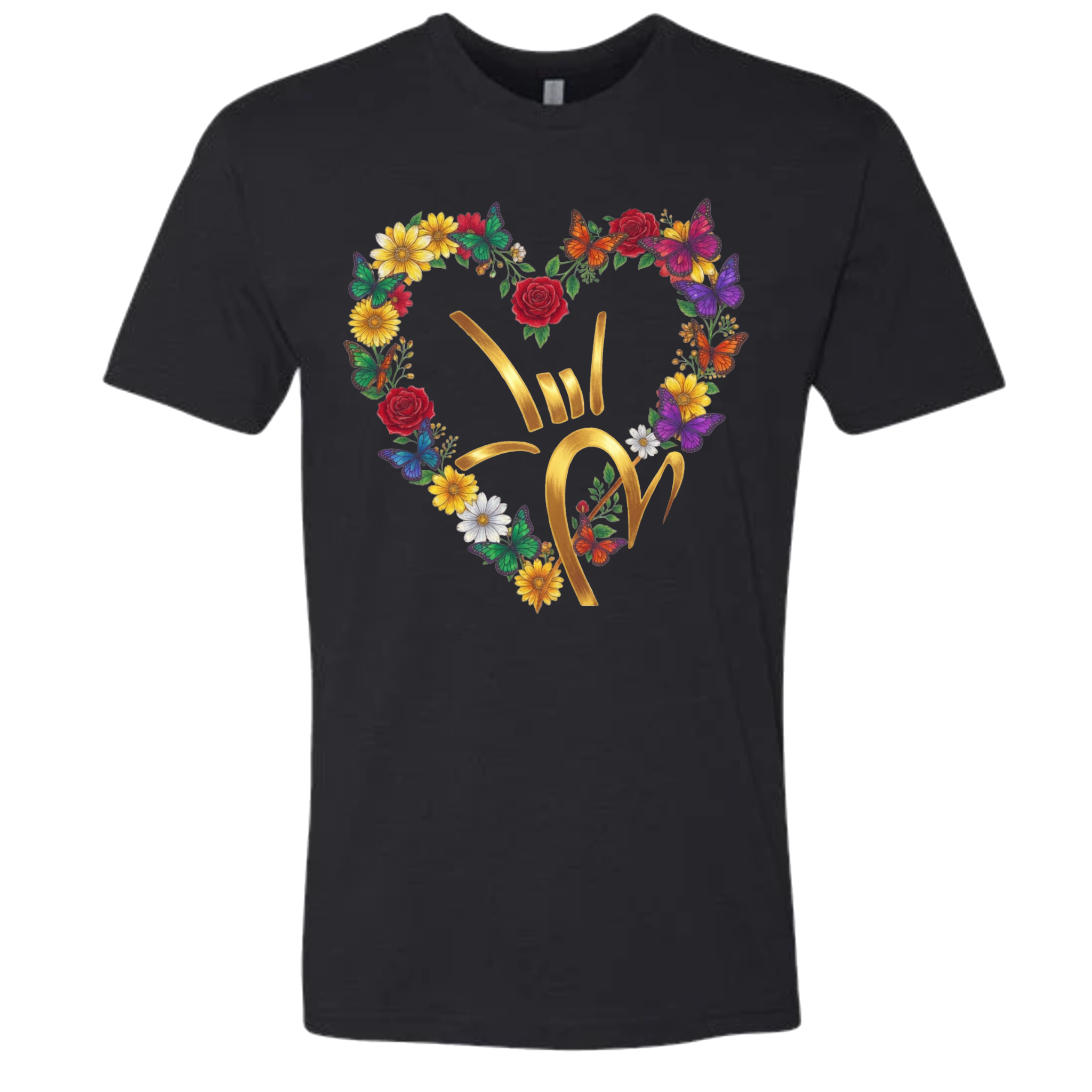 Gold ILY & Flower HEART T-Shirt