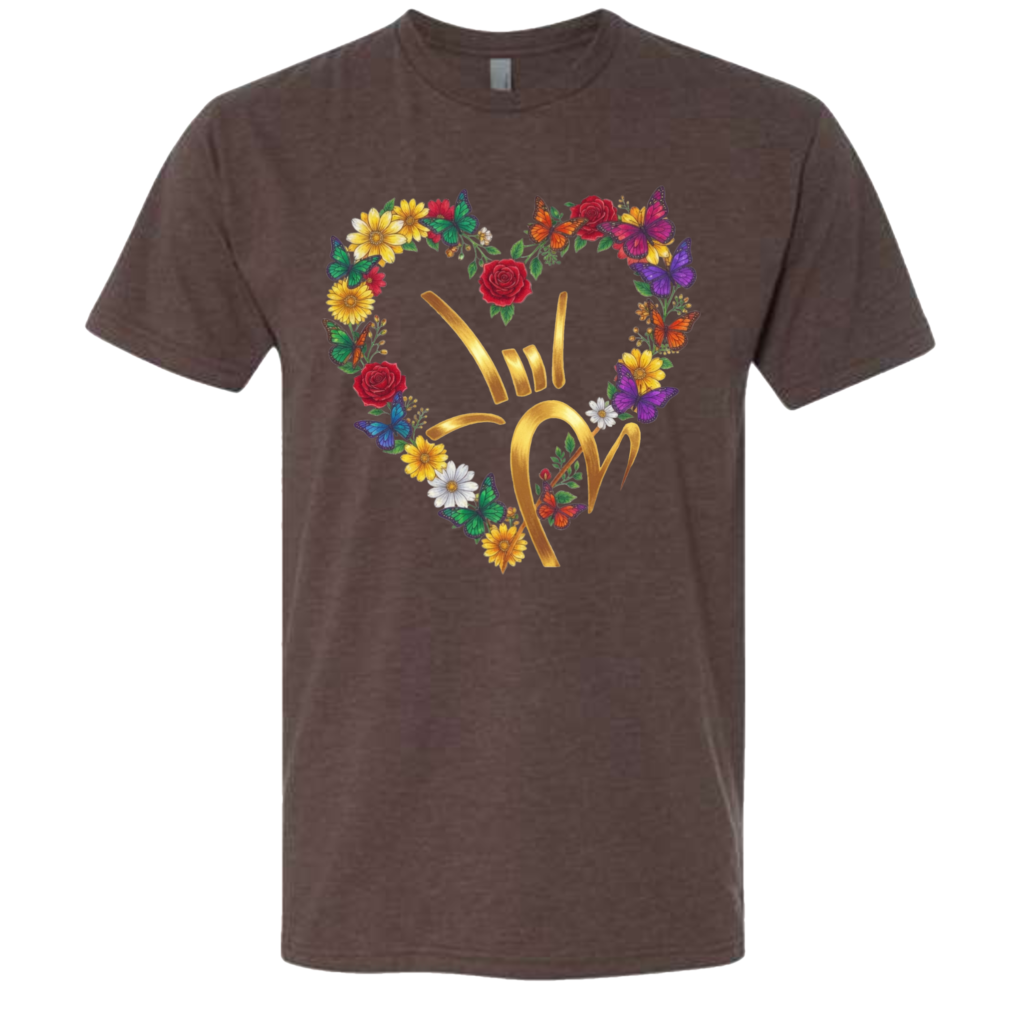 Gold ILY & Flower HEART T-Shirt