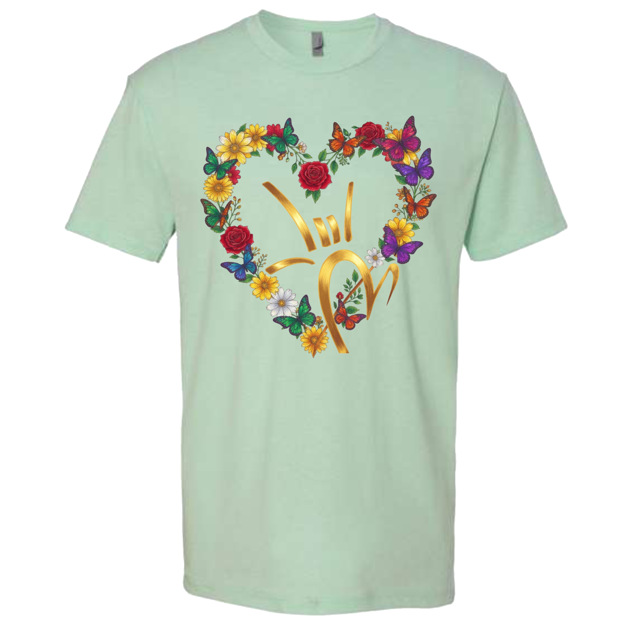 Gold ILY & Flower HEART T-Shirt