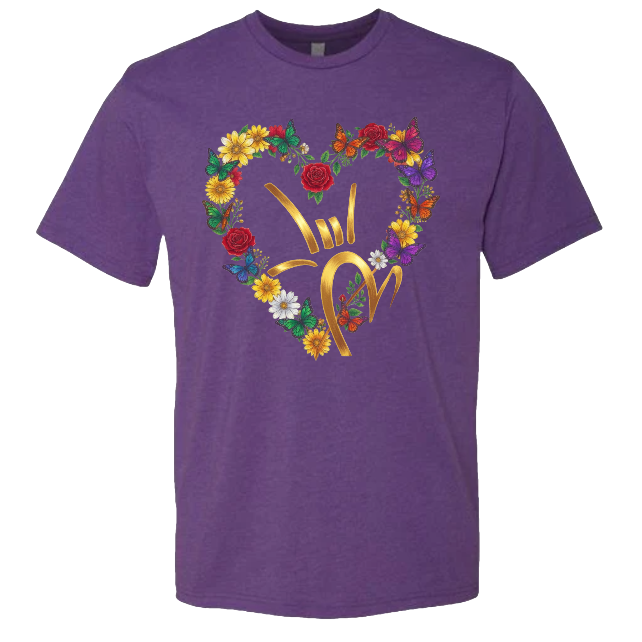Gold ILY & Flower HEART T-Shirt