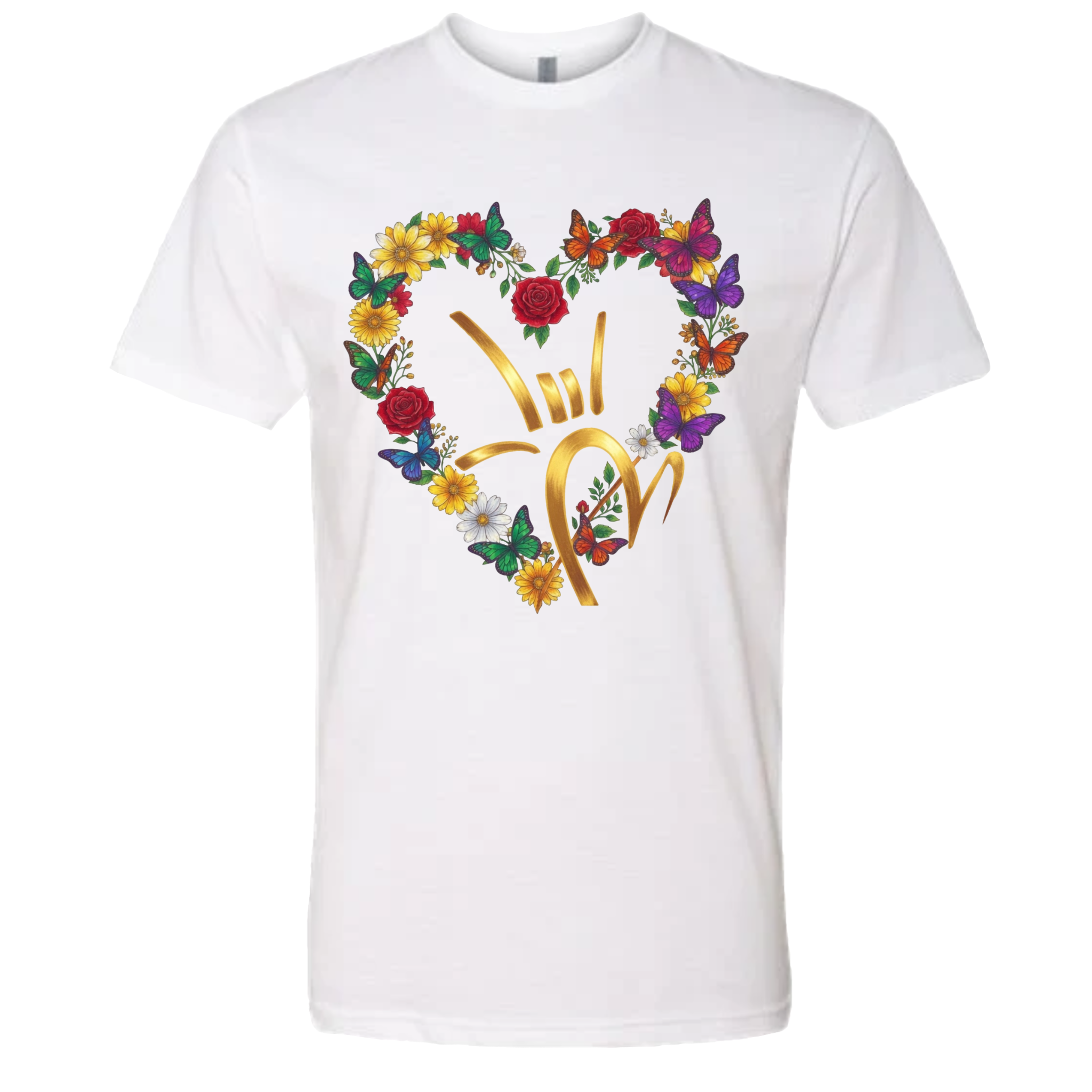 Gold ILY & Flower HEART T-Shirt