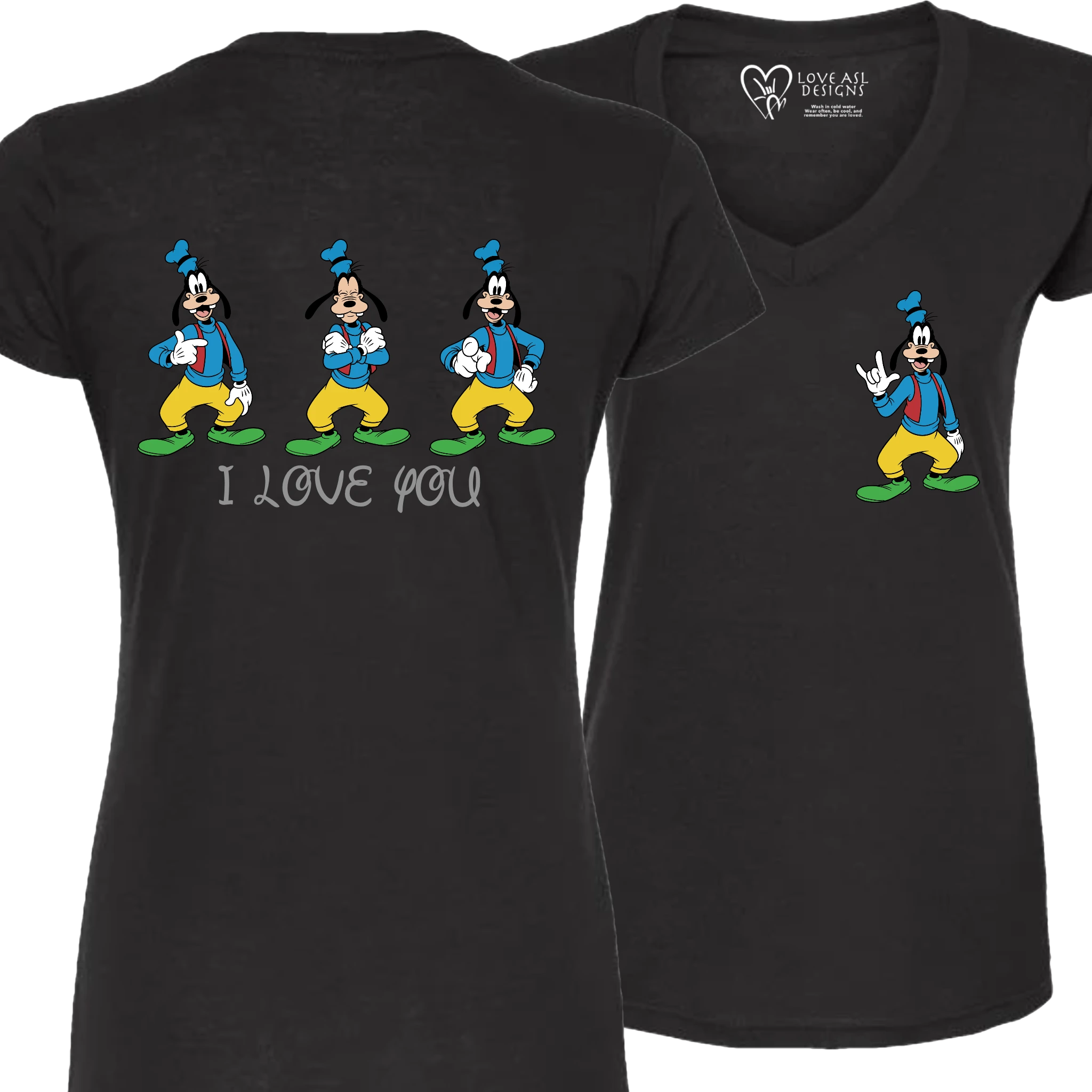 Goofy ILY I Love You V-Neck T-Shirt (WOMEN)