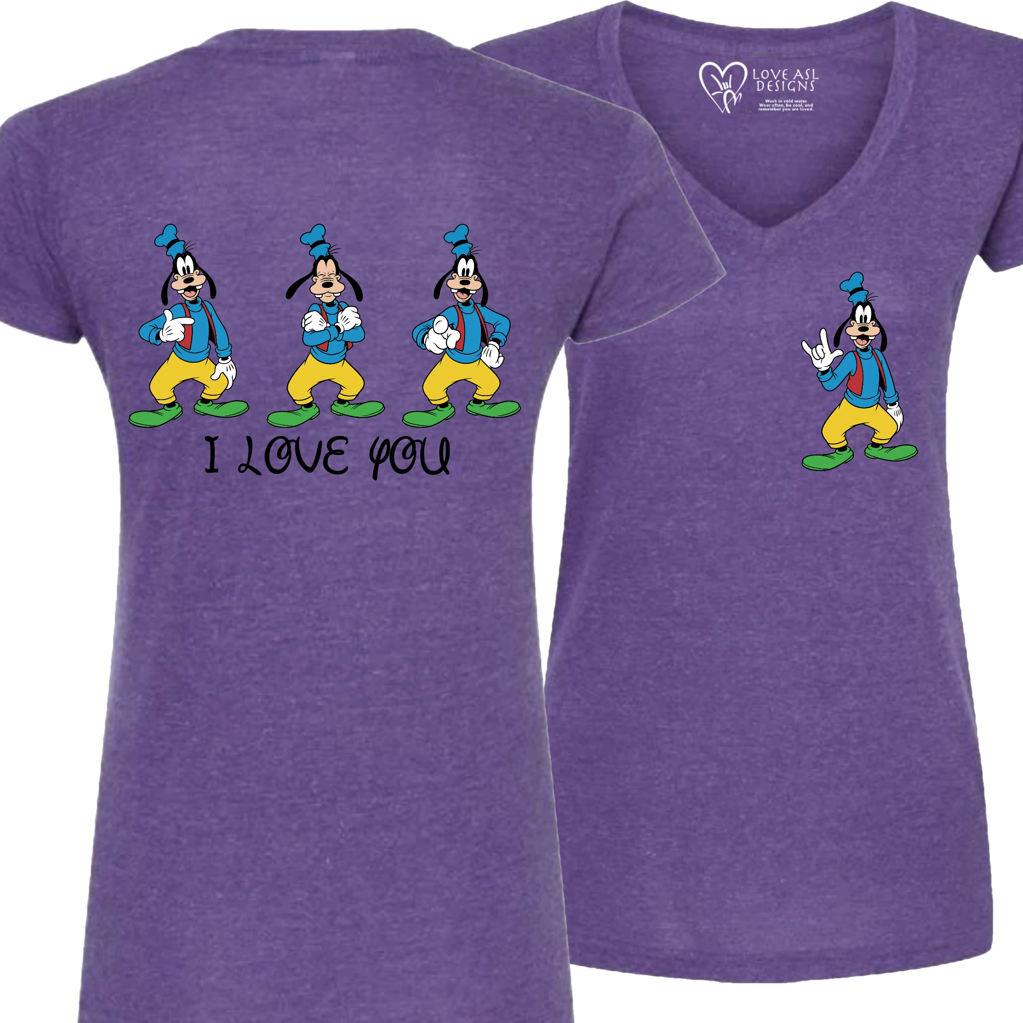 Goofy ILY I Love You V-Neck T-Shirt (WOMEN)