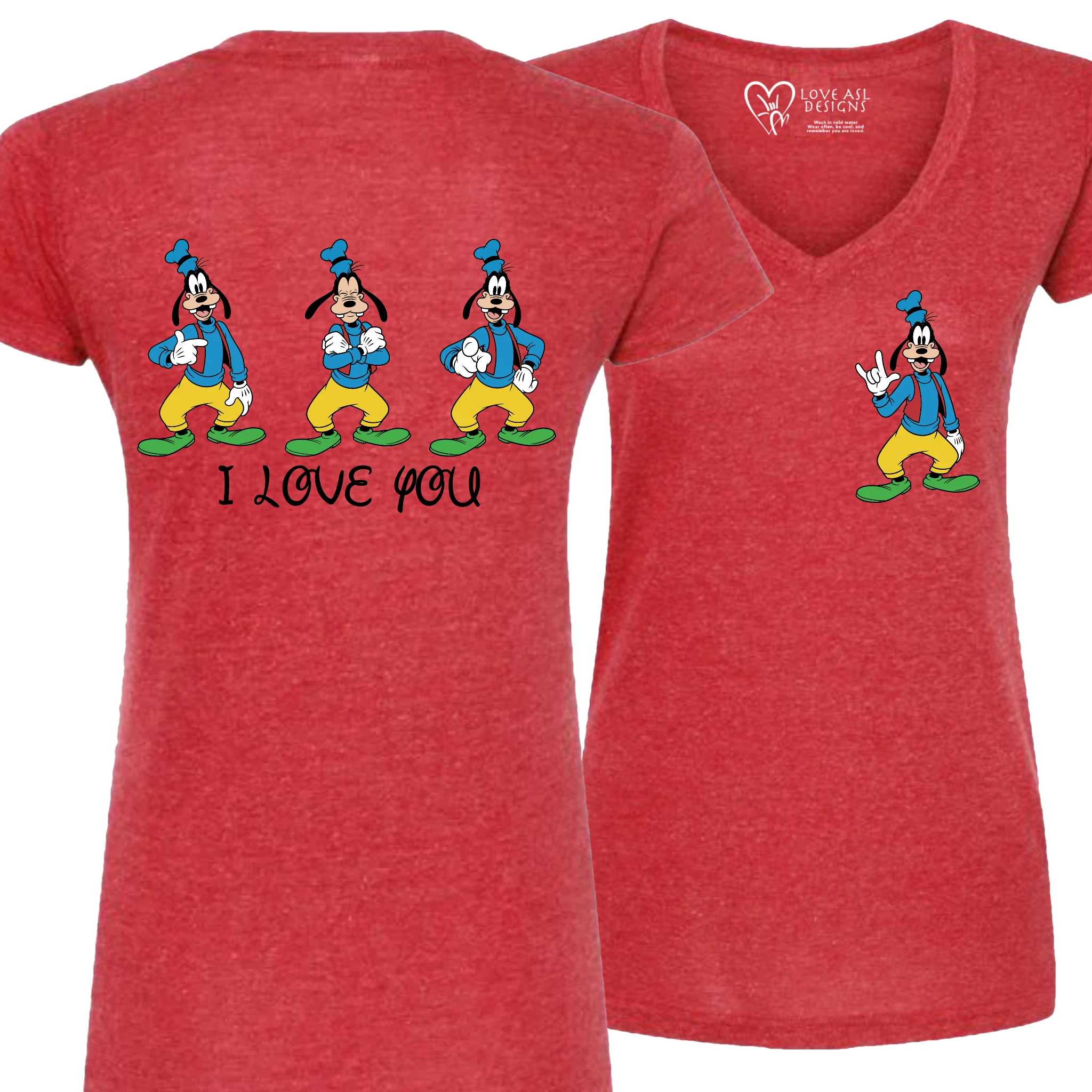 Goofy ILY I Love You V-Neck T-Shirt (WOMEN)
