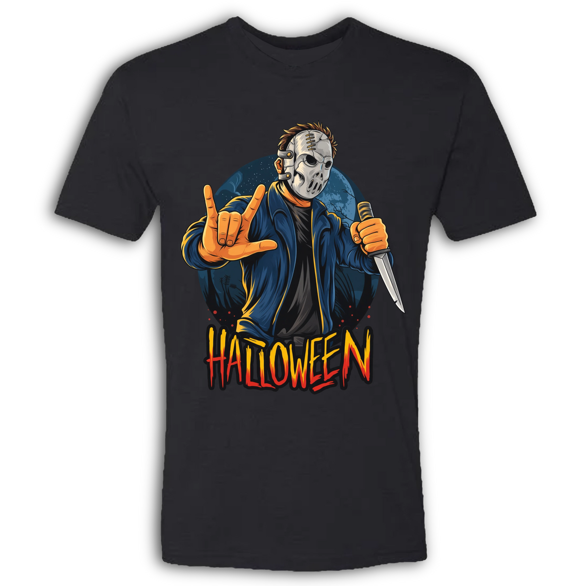 Halloween Mask & Knife Crew T-Shirt