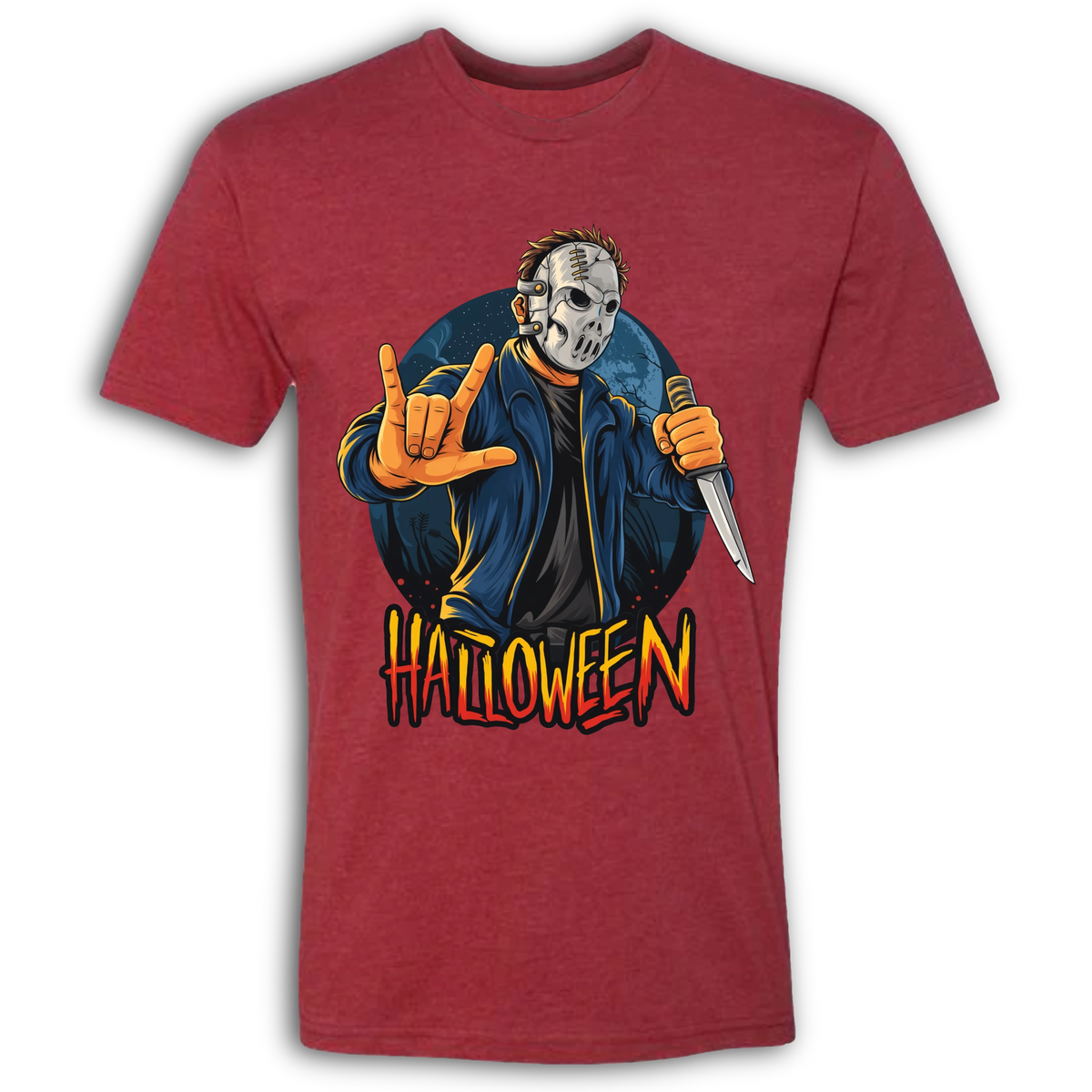 Halloween Mask & Knife Crew T-Shirt