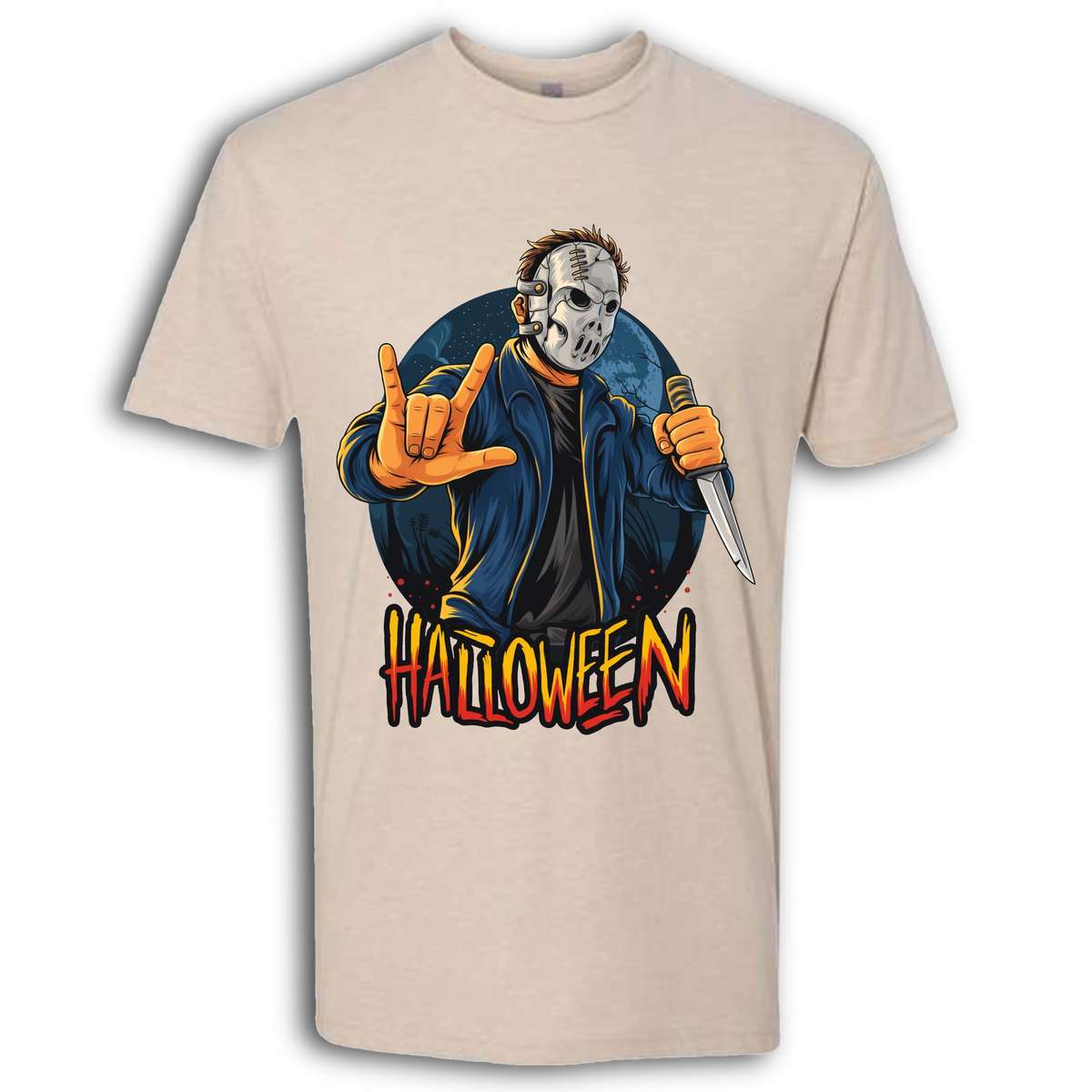 Halloween Mask & Knife Crew T-Shirt
